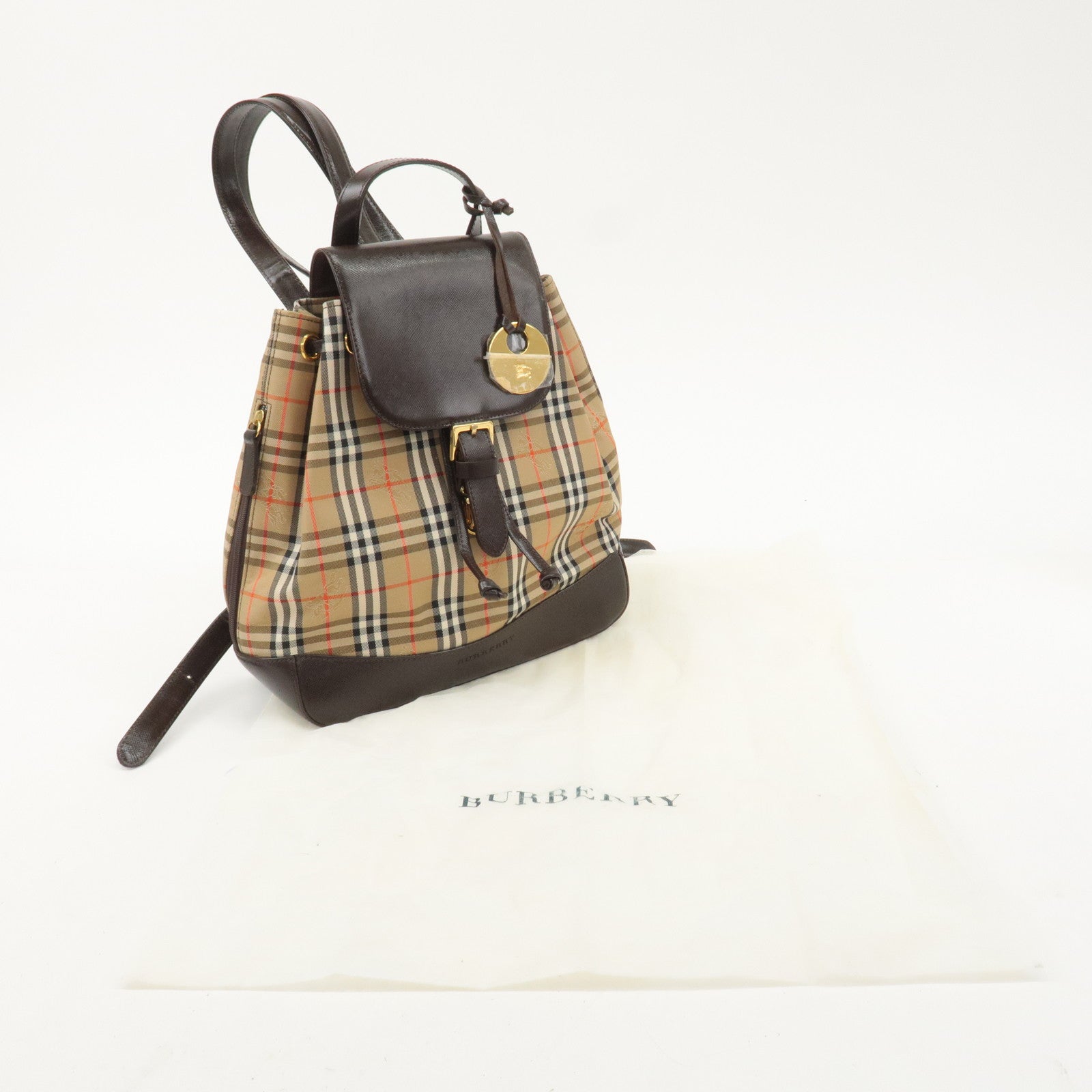 BURBERRY Canvas Leather Nova Plaid Small Back Pack Beige Brown