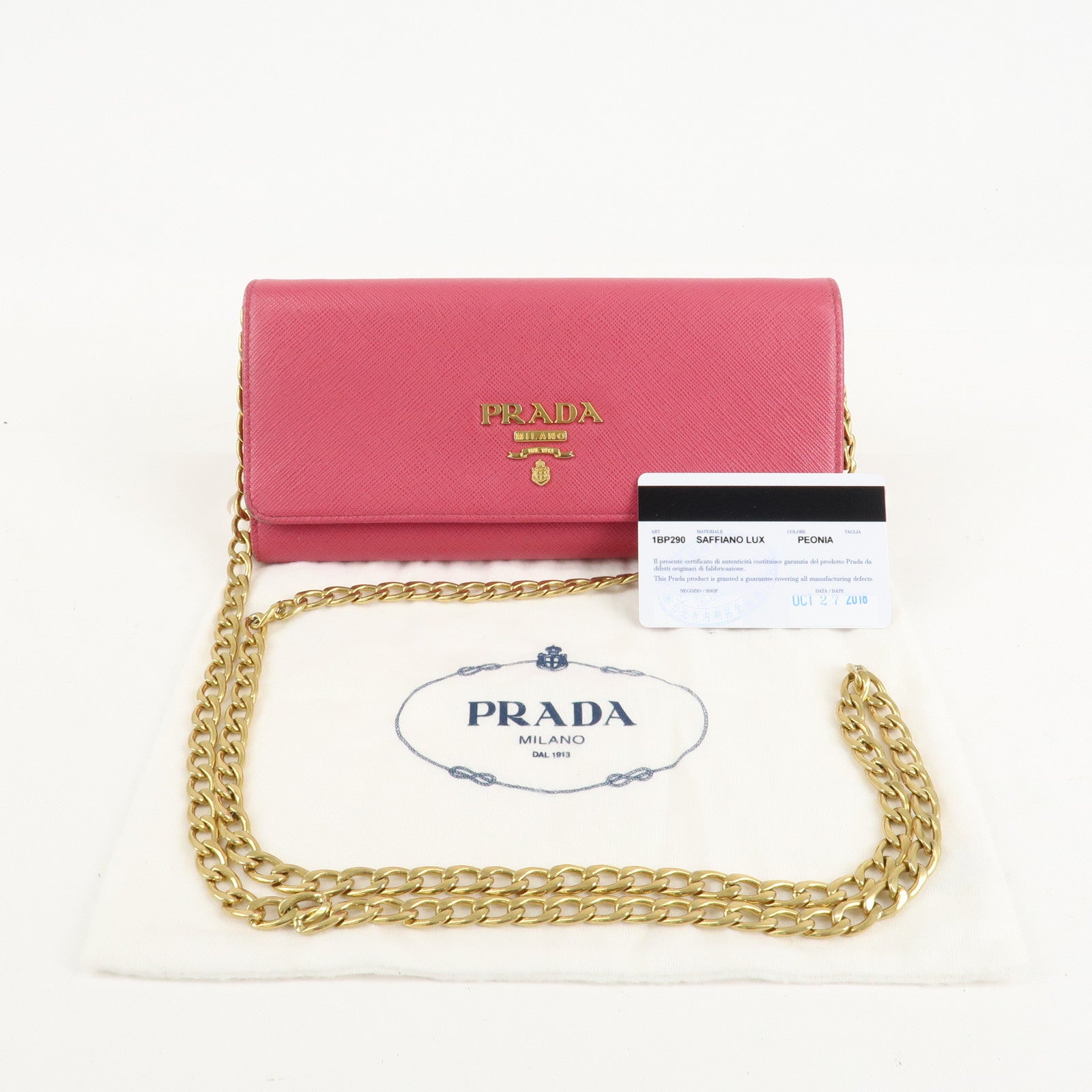 PRADA Saffiano Metal Chain Wallet Shoulder Bag Pink 1DH002