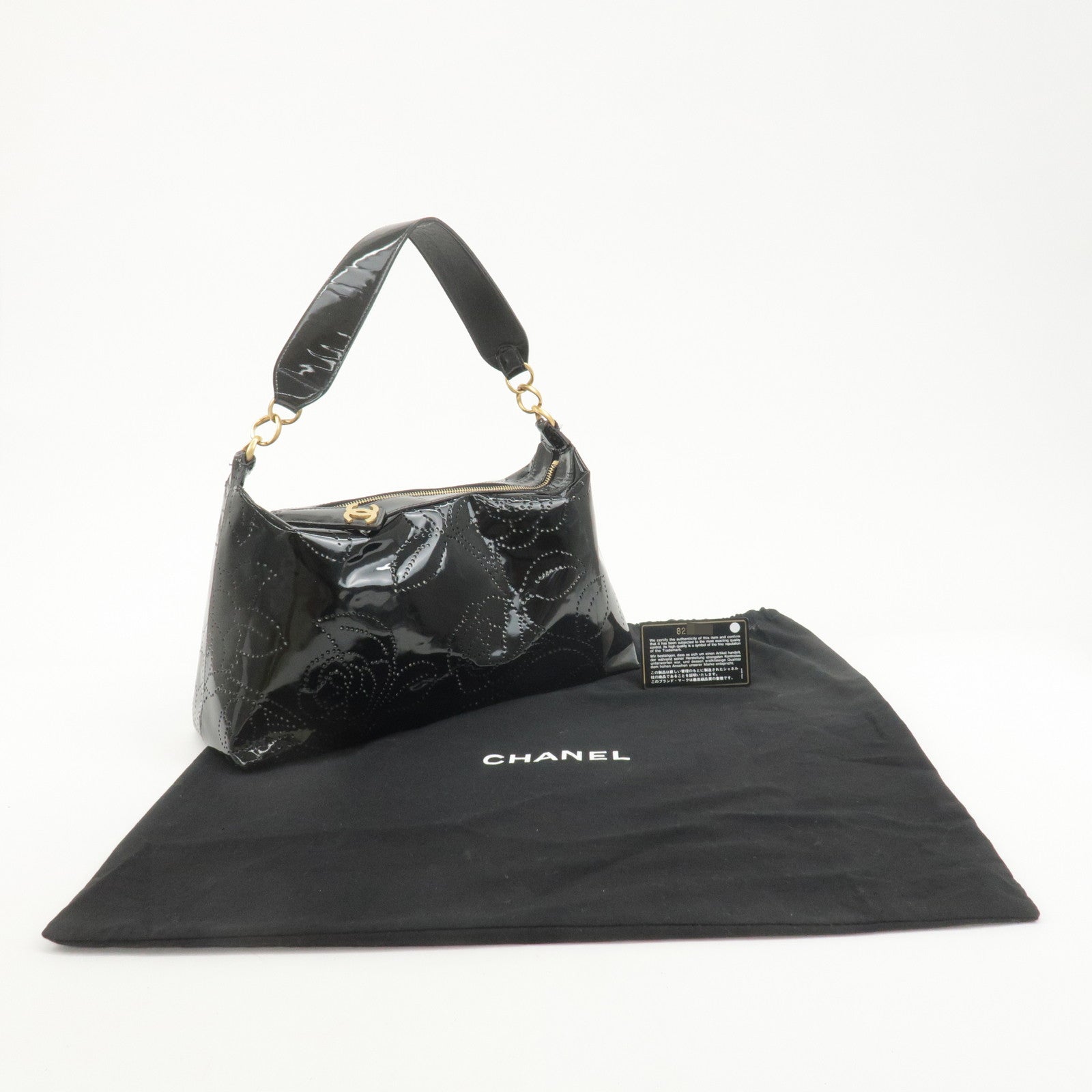 CHANEL Camellia Patent Leather One Shoulder Bag Black Used