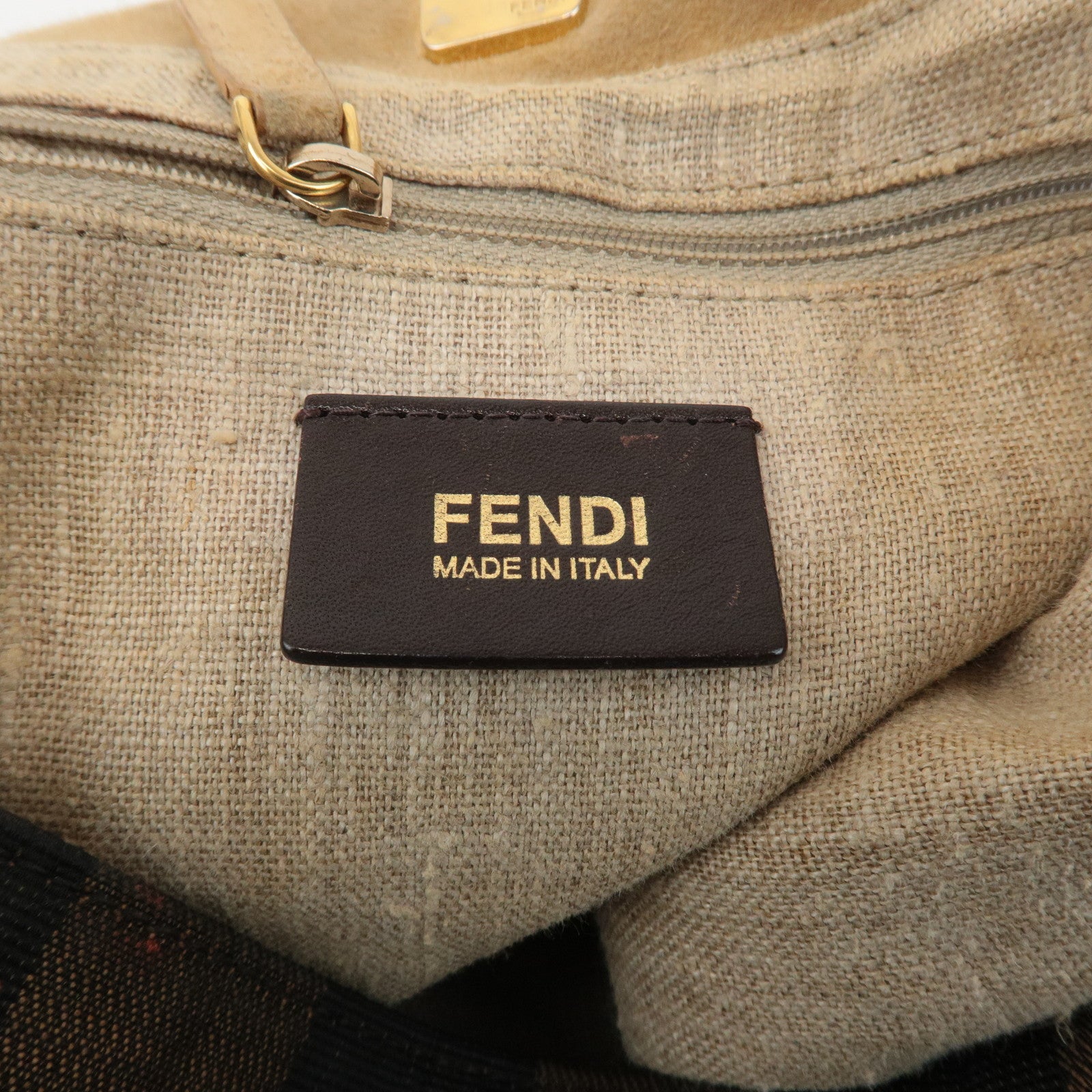 FENDI Pequin Canvas Leather Shoulder Bag Beige Black Brown 8BR653