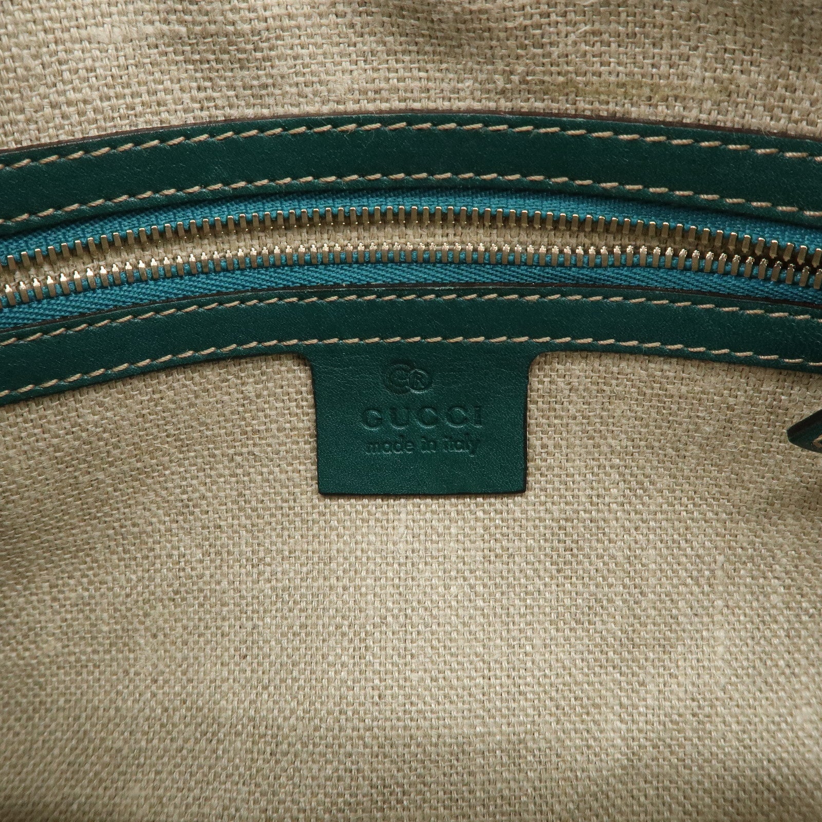 GUCCI Crest GG Canvas Leather Shoulder Bag Green Ivory 141448 Used