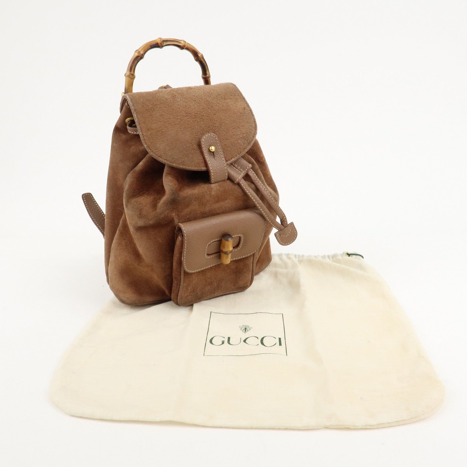 GUCCI Bamboo Suede Leather Back Pack Ruck Sack Brown 003.3444.0030 Used