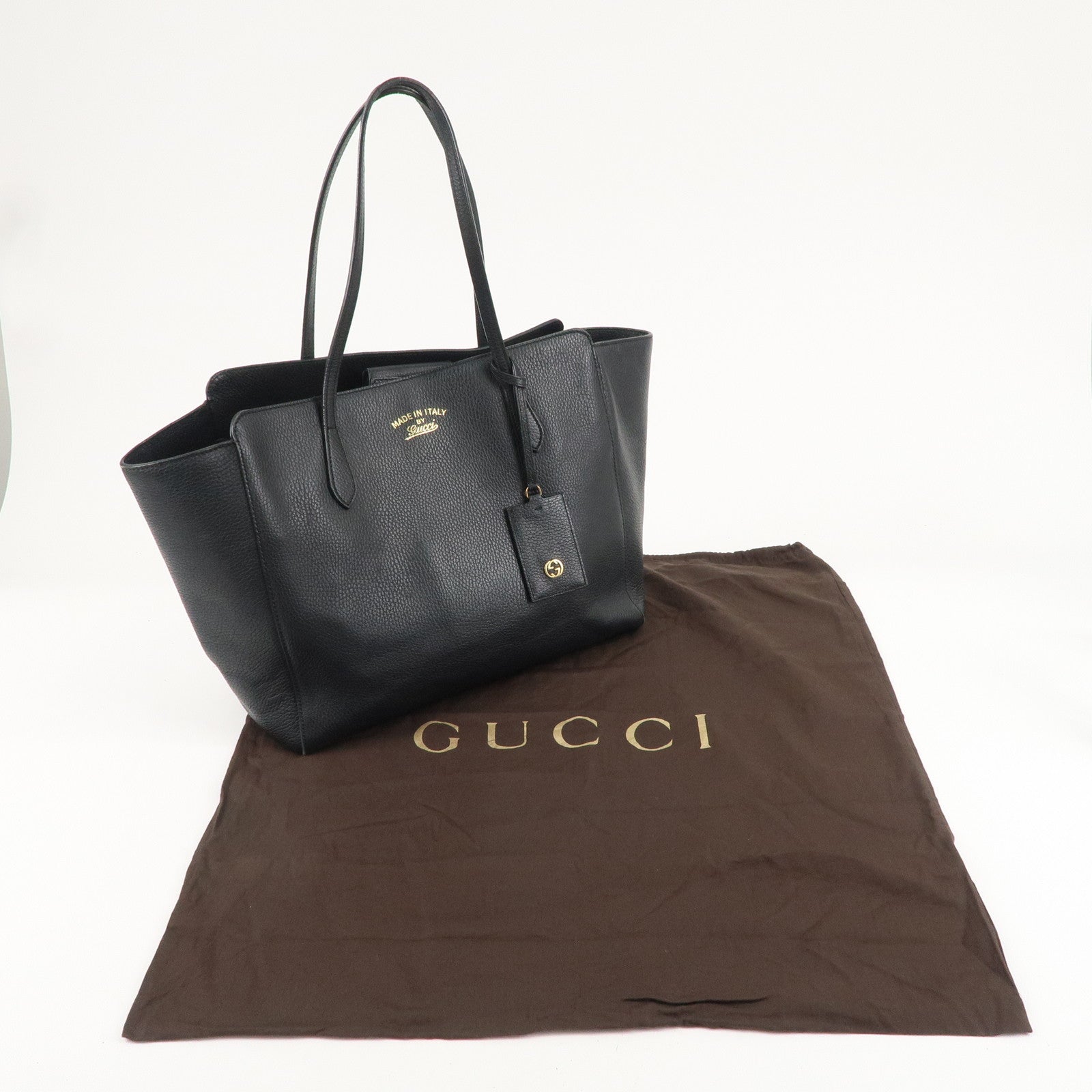 GUCCI Leather Swing Large Tote Bag Shoulder Bag Black 354397