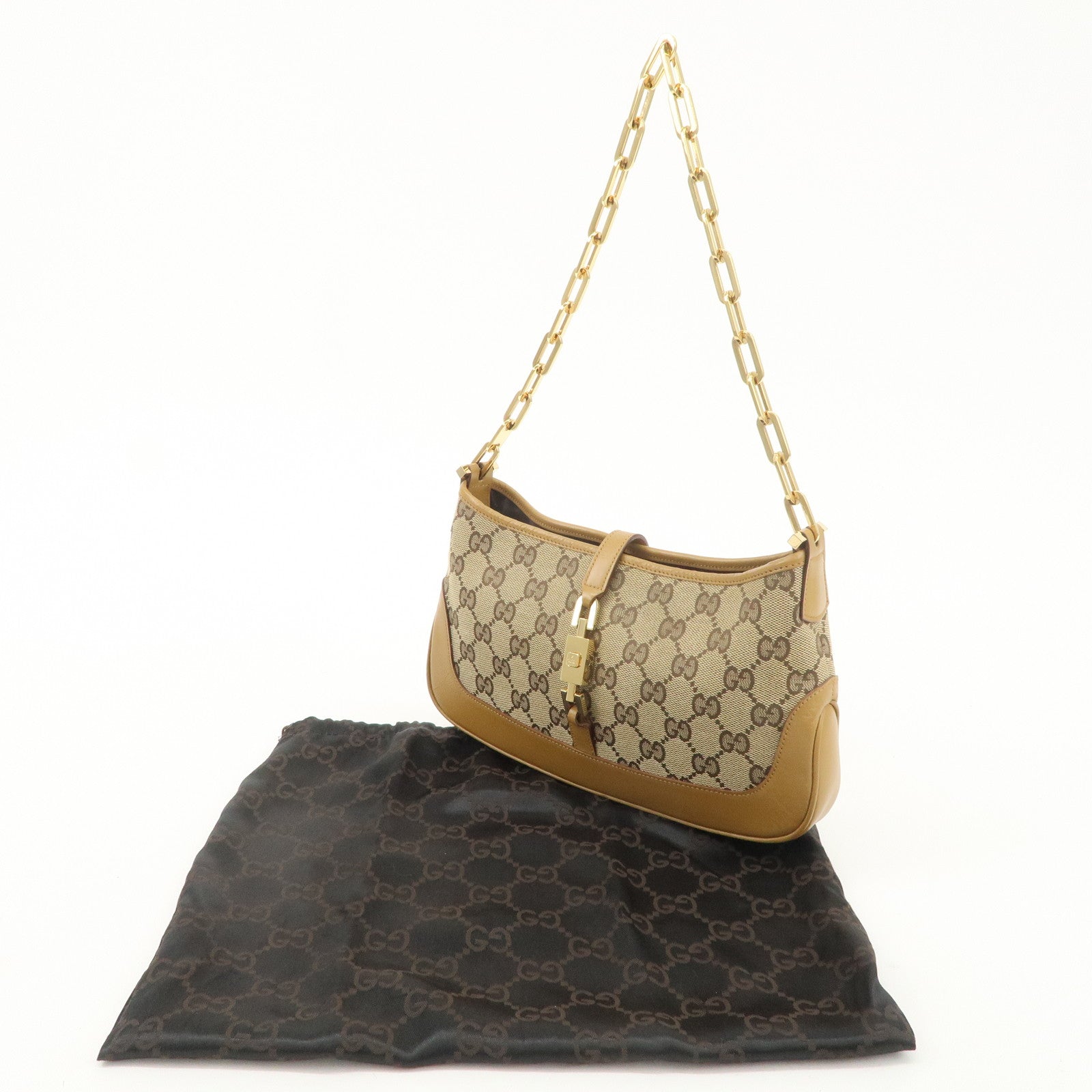 GUCCI Jackie GG Canvas Leather Chain Shoulder Bag 001.4032 Used