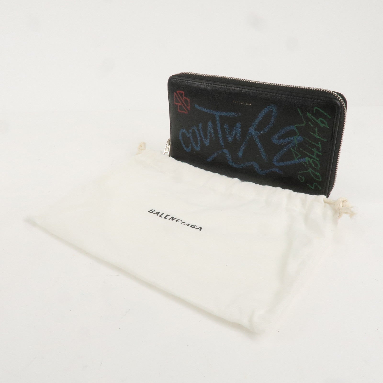 BALENCIAGA Leather Bazaar Graffiti Zippy Long Wallet 443655