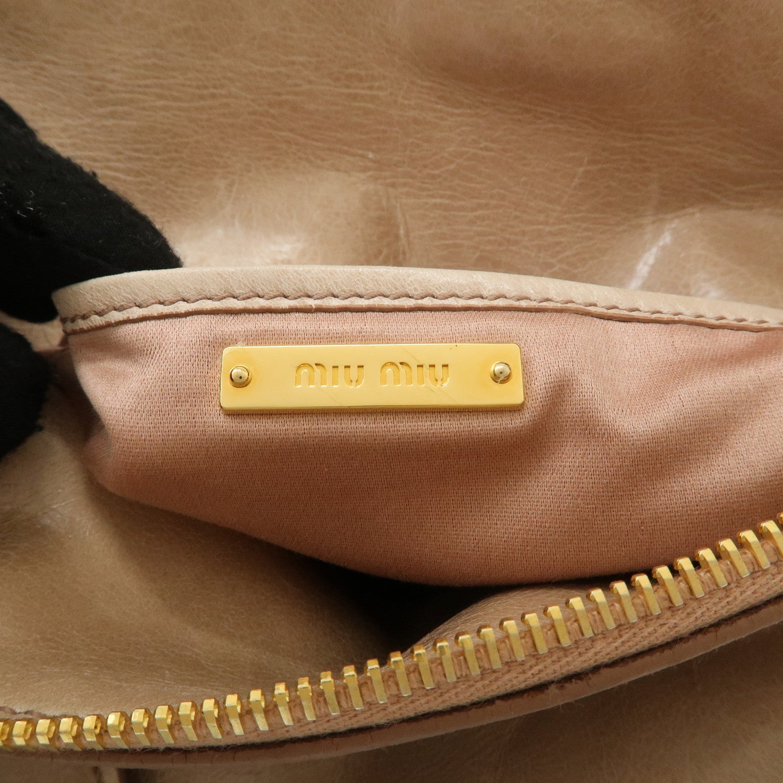 MIU MIU Leather Ribbon 2Way Bag Hand Bag Shoulder Bag Beige RT0438 Used