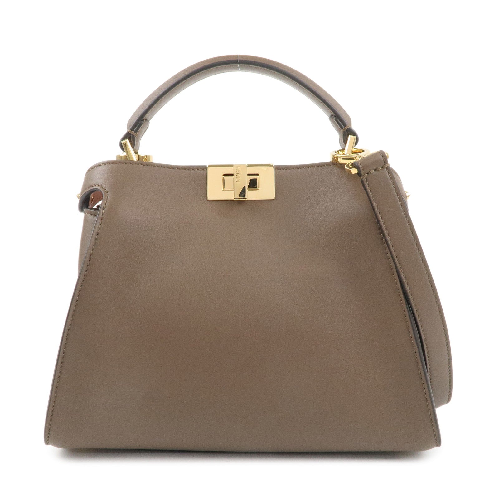 FENDI-Leather-Peekaboo-Iconic-Essentially-2Way-Bag-Brown-8BN302