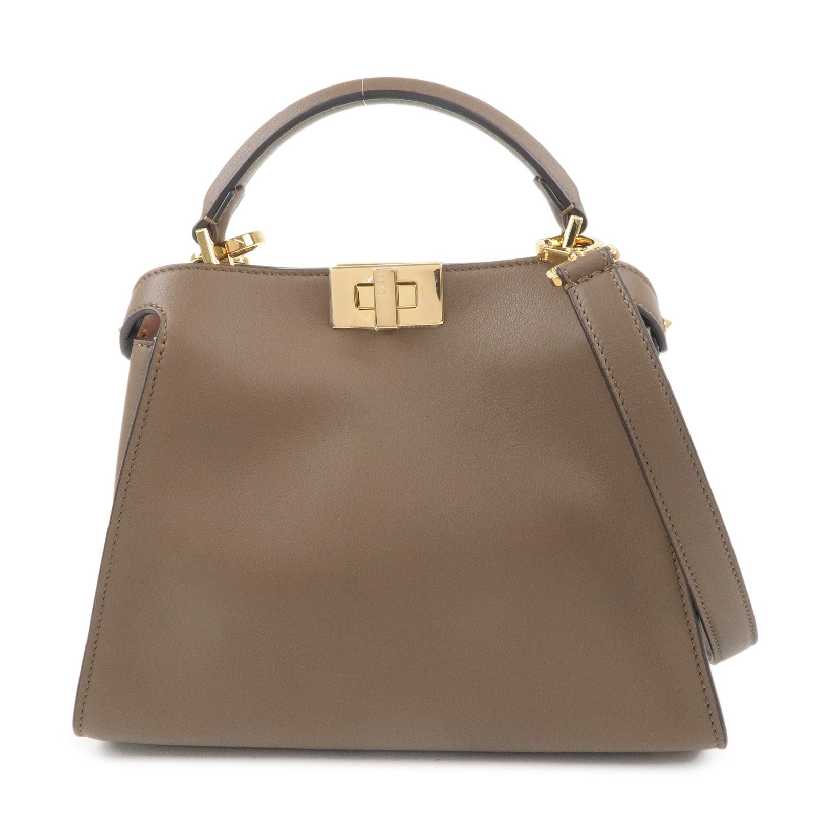 FENDI-Leather-Peekaboo-Iconic-Essentially-2Way-Bag-Brown-8BN302