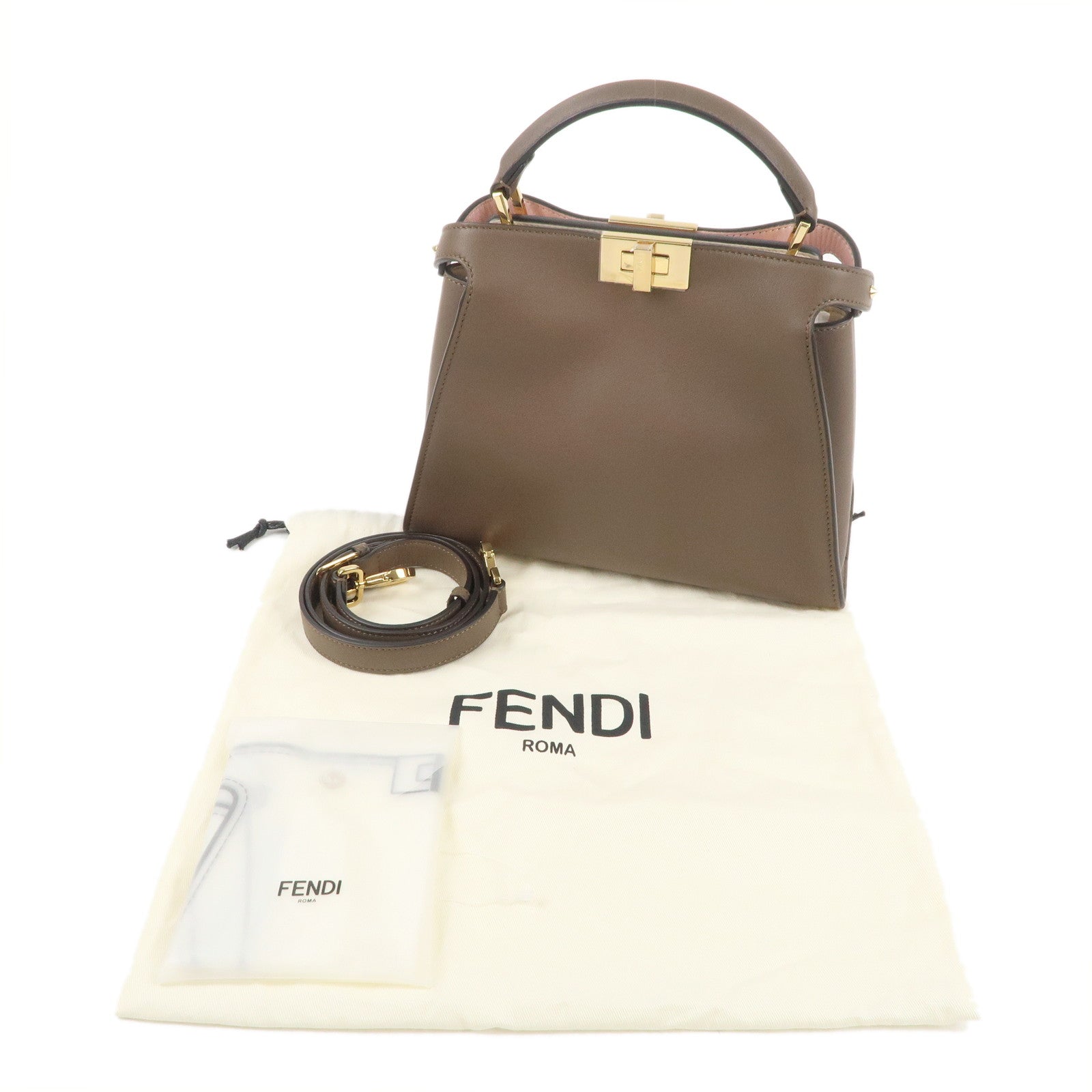 FENDI Leather Peekaboo Iconic Essentially 2Way Bag Brown 8BN302