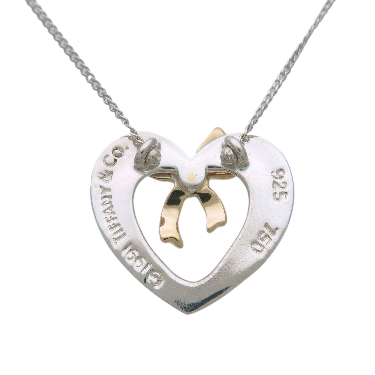 Tiffany&Co. Heart Ribbon Necklace SV925 Silver Yellow Gold