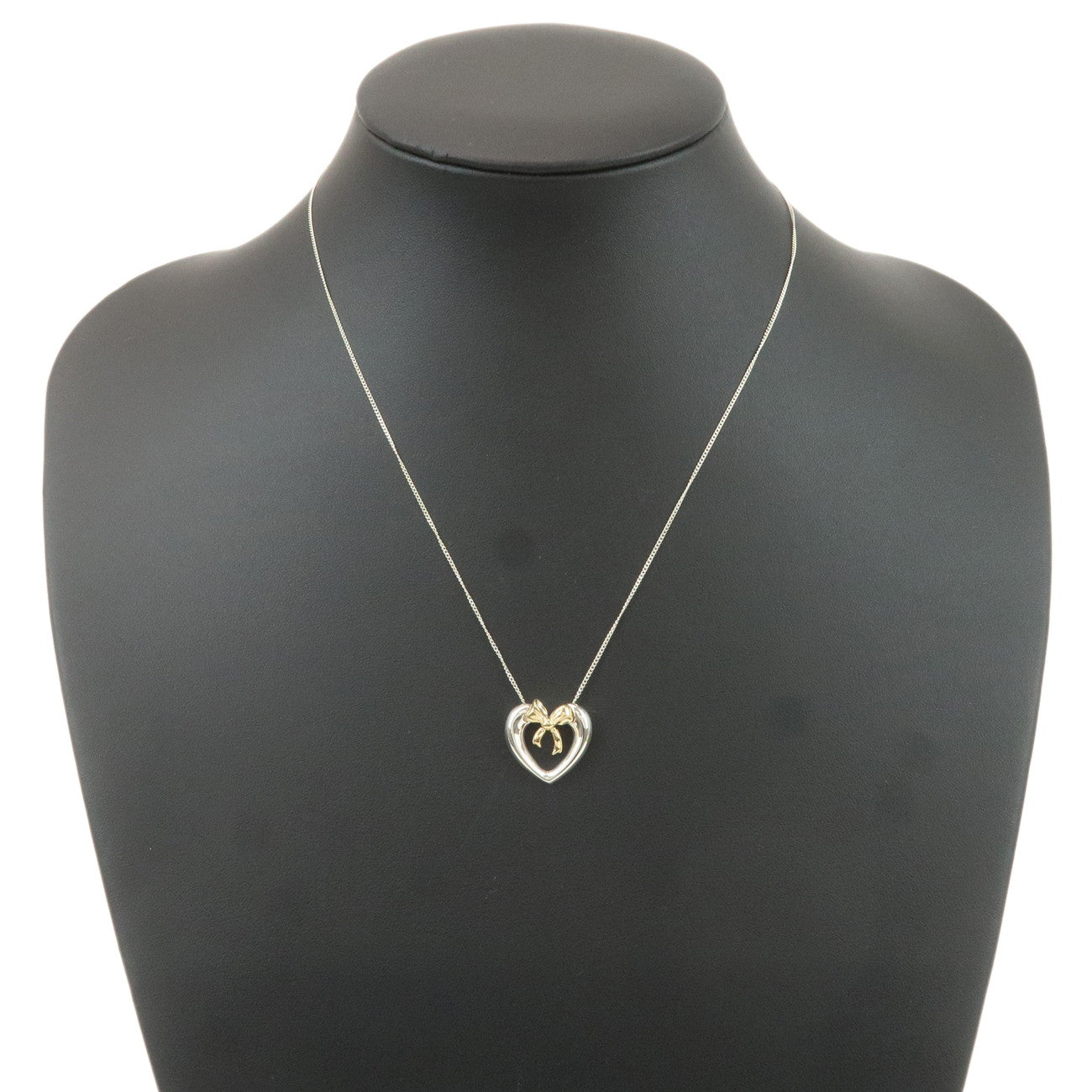 Tiffany&Co. Heart Ribbon Necklace SV925 Silver Yellow Gold