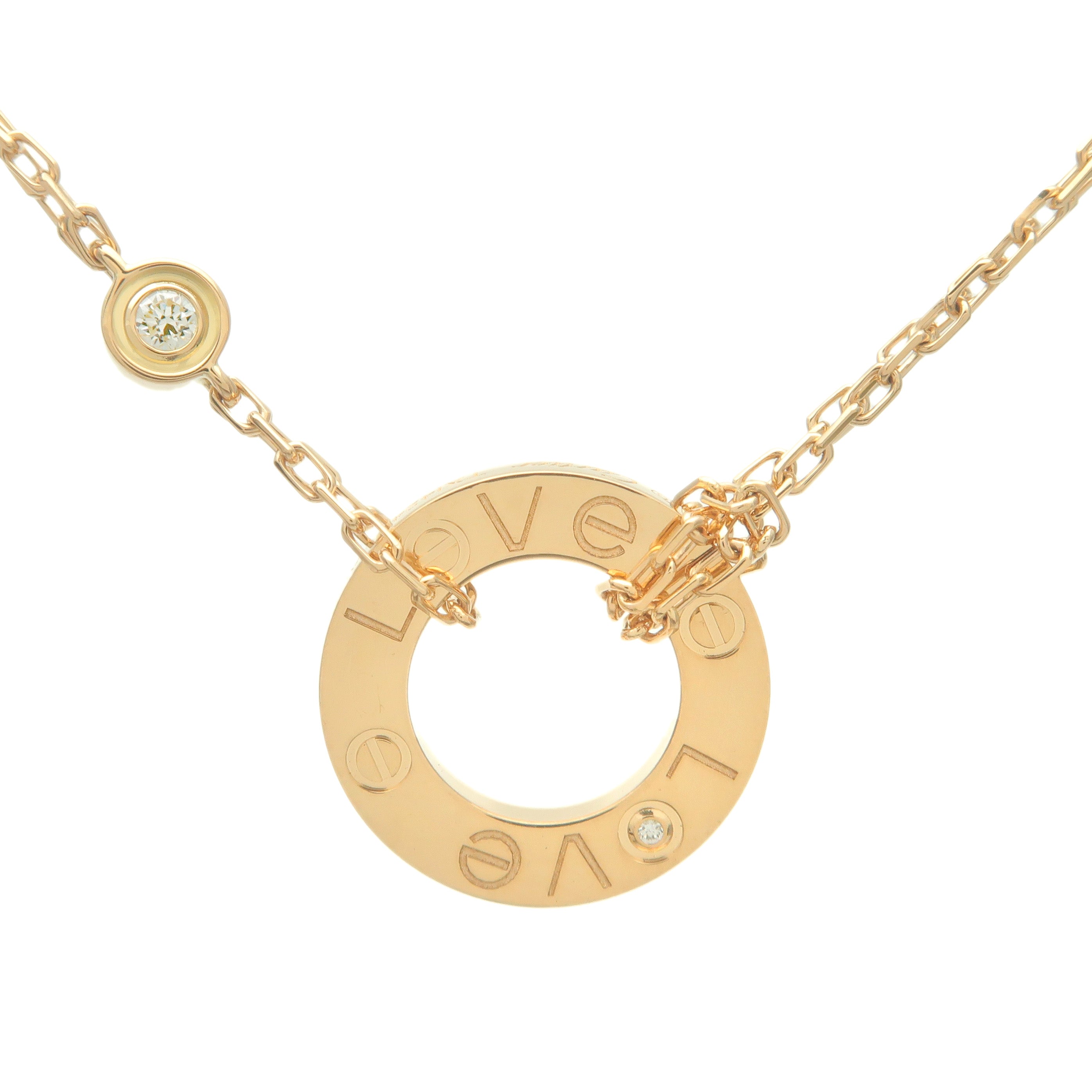 Cartier-Love-Circle-2P-Diamond-Necklace-K18-750YG-Yellow-Gold