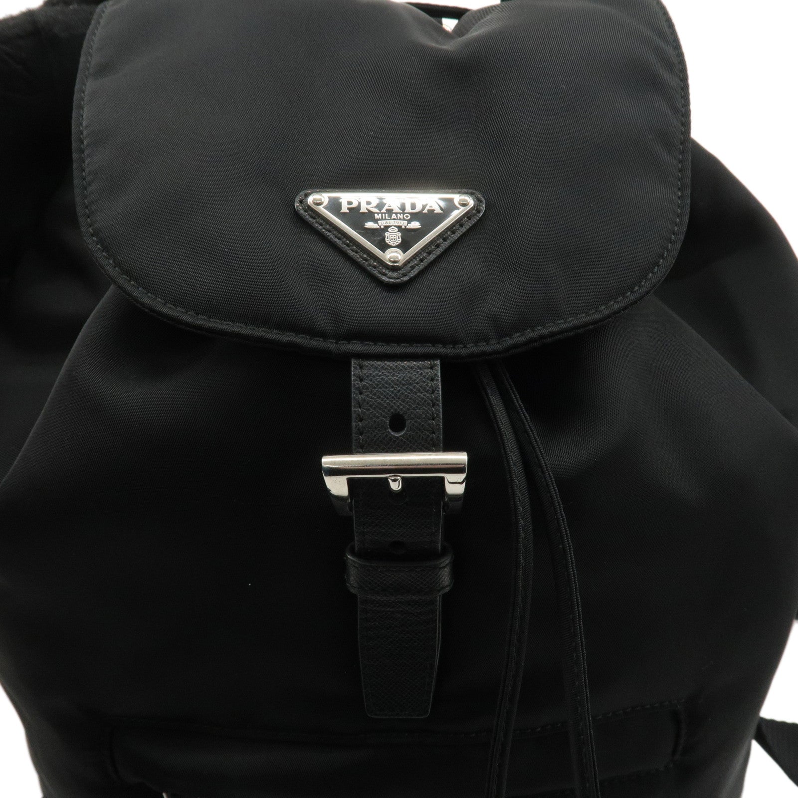 PRADA Logo Nylon Leather Back Pack NERO Black BZ0032