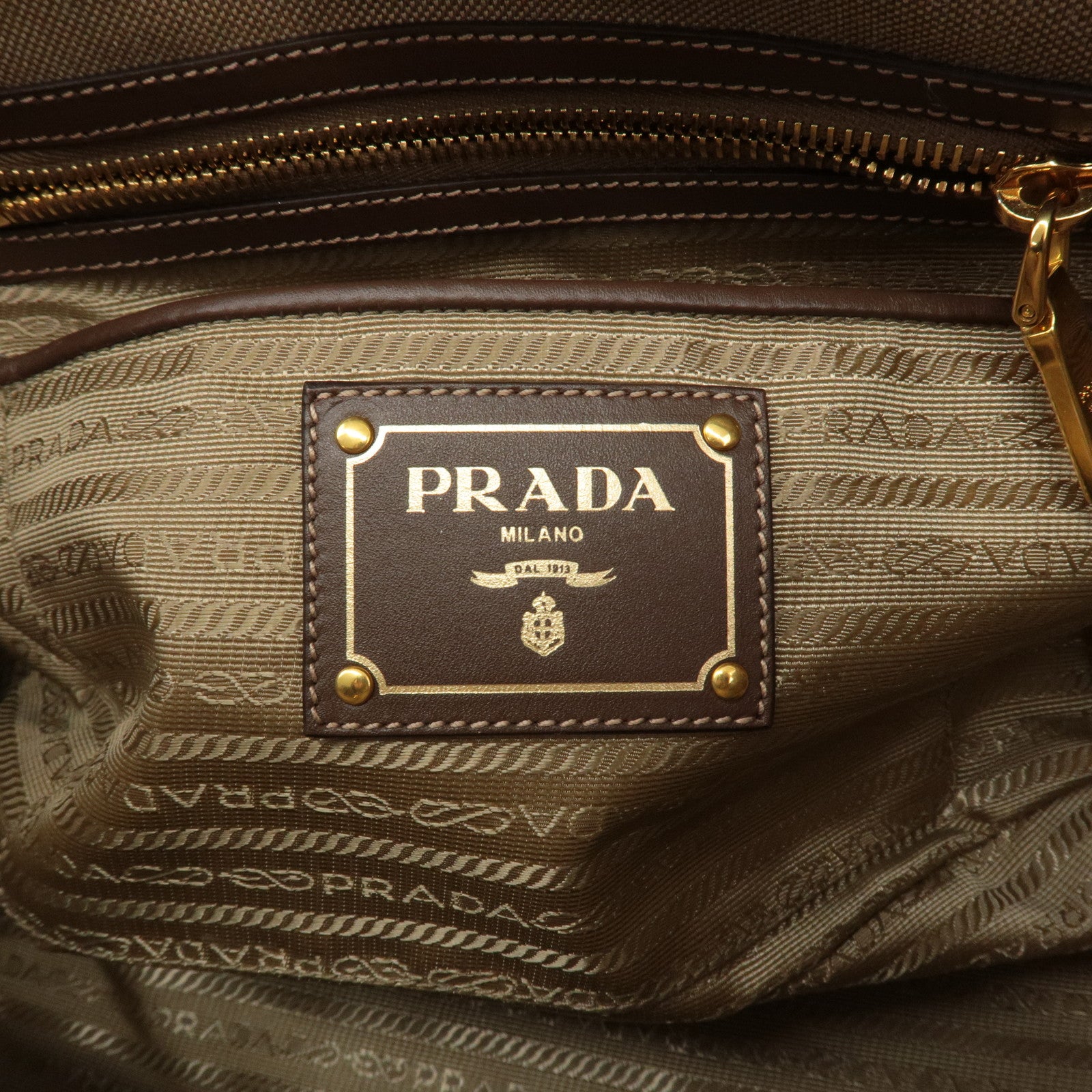 PRADA Logo Jacquard Leather 2Way Hand Bag Beige Brown BN1841