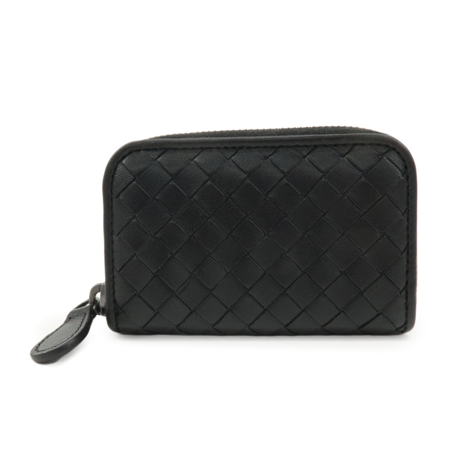 BOTTEGA-VENTA-Intrecciato-Leather-Round-Zip-Coin-Case-Black