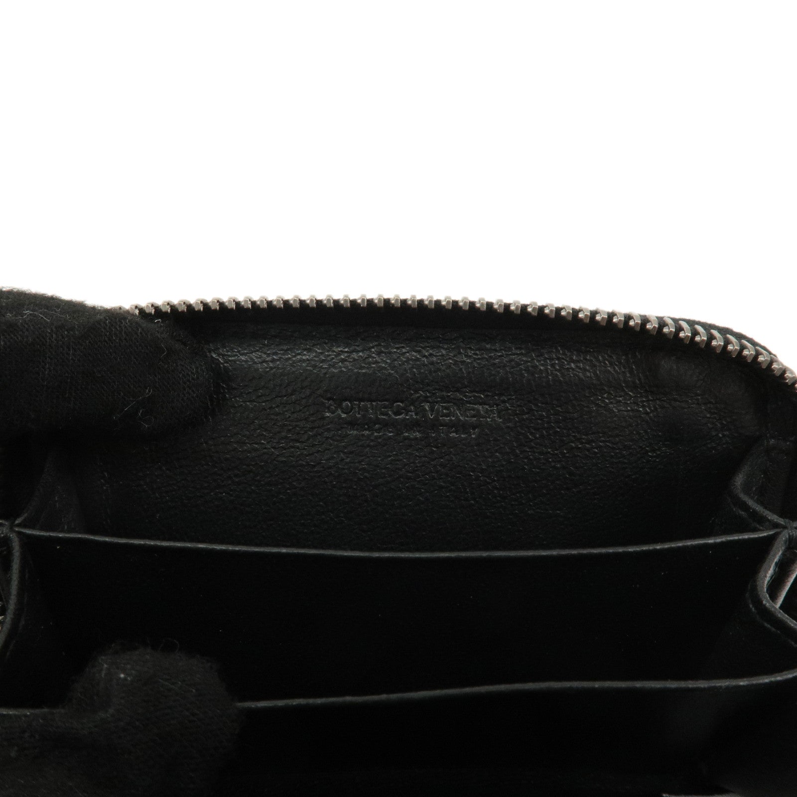 BOTTEGA VENTA Intrecciato Leather Round Zip Coin Case Black