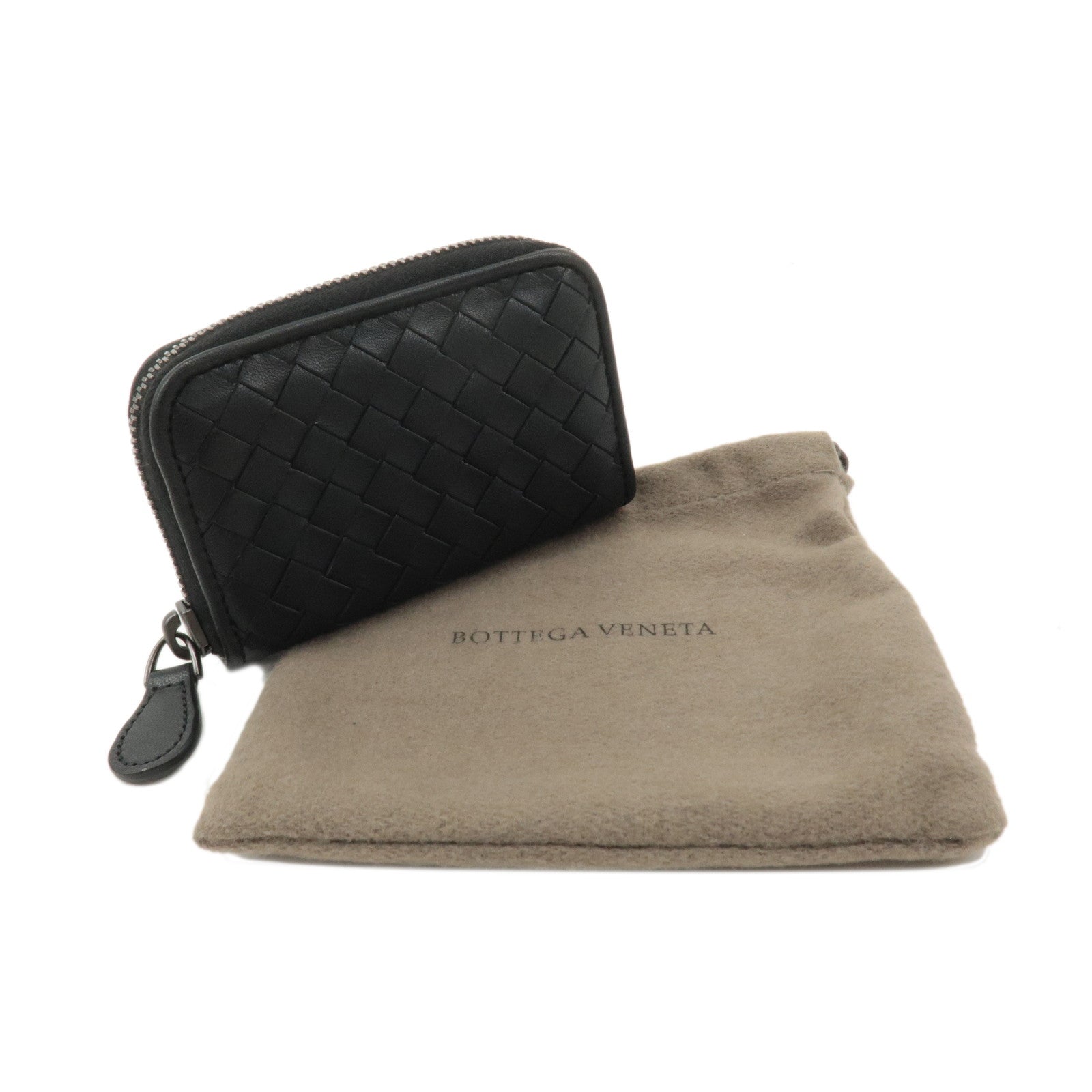 BOTTEGA VENTA Intrecciato Leather Round Zip Coin Case Black