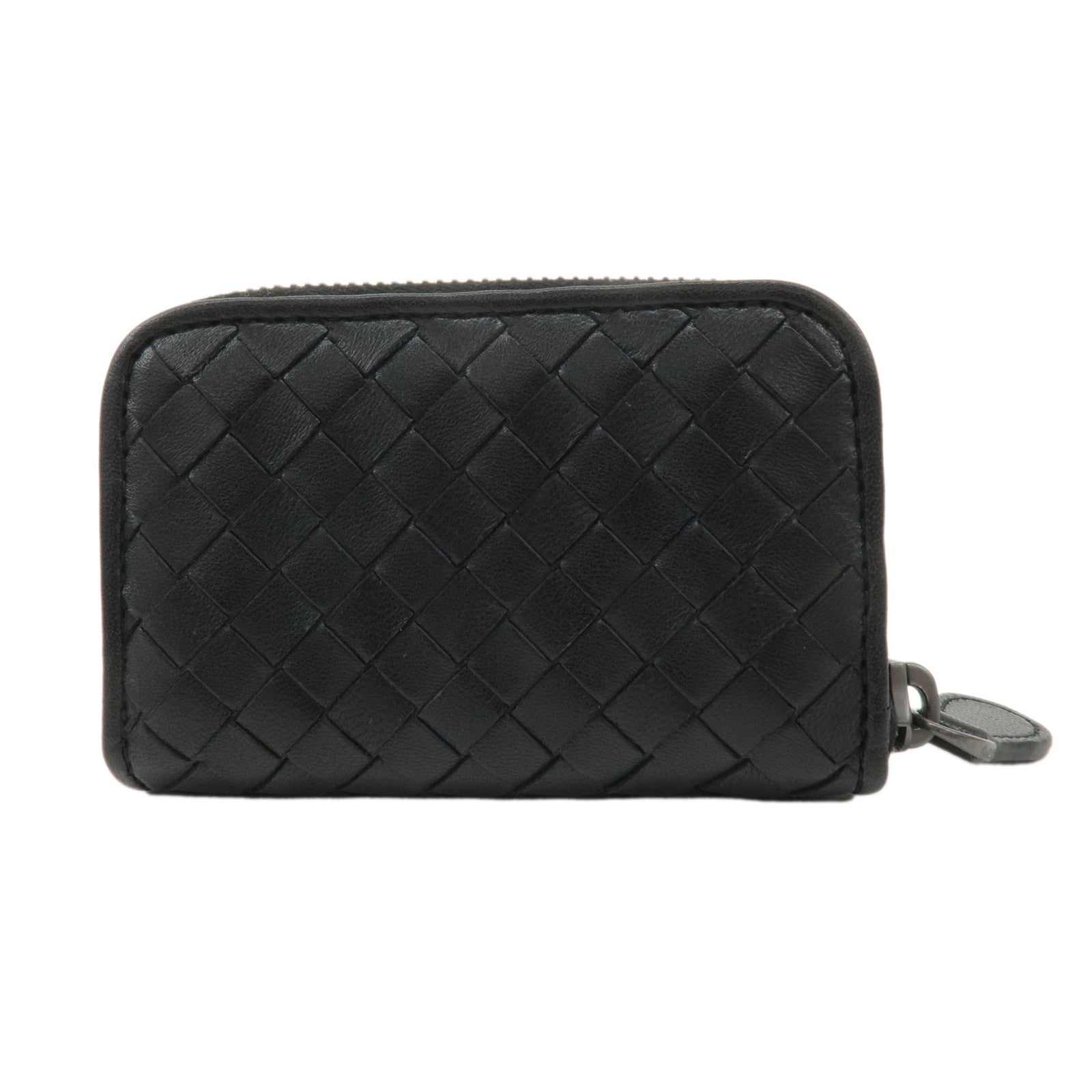 BOTTEGA VENTA Intrecciato Leather Round Zip Coin Case Black