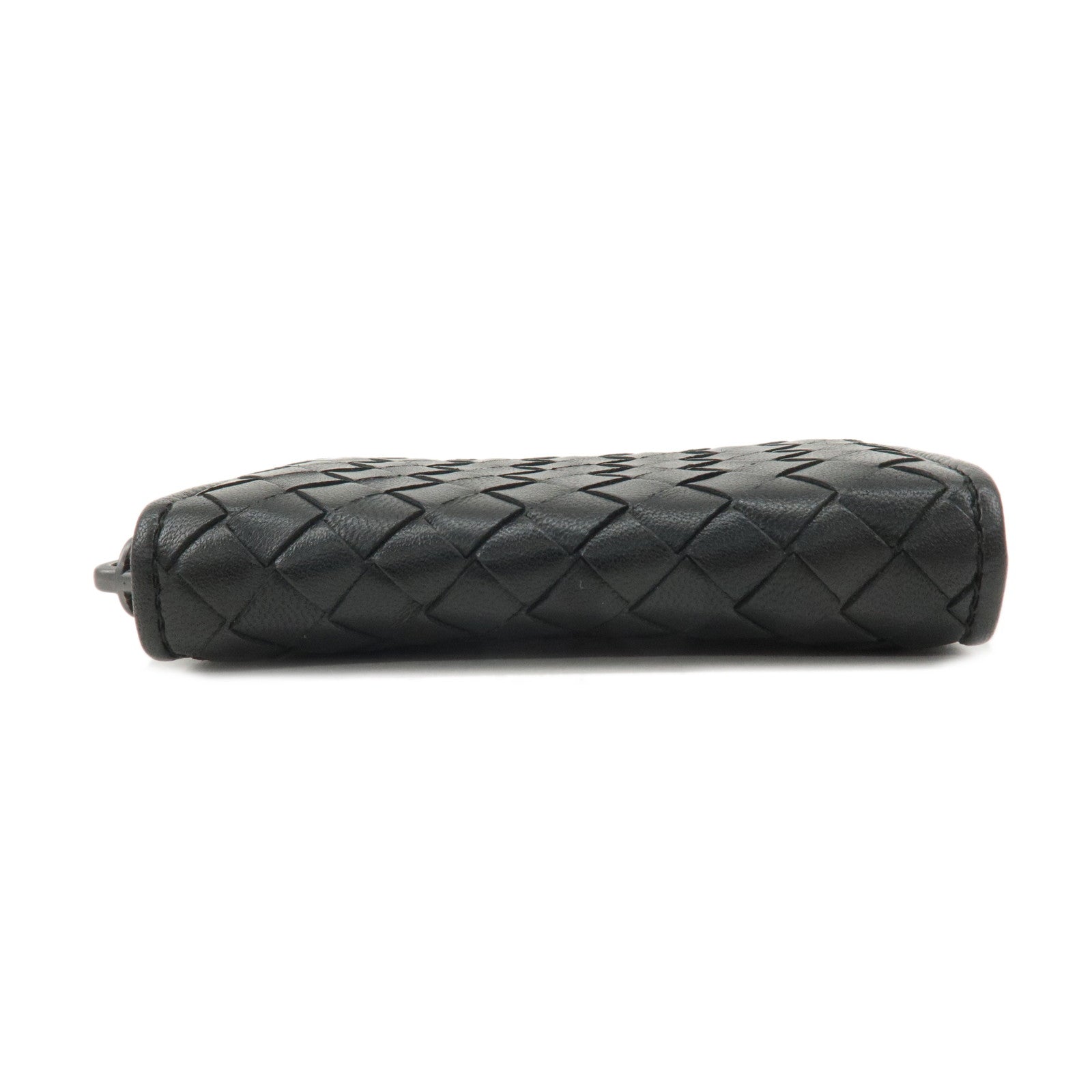 BOTTEGA VENTA Intrecciato Leather Round Zip Coin Case Black