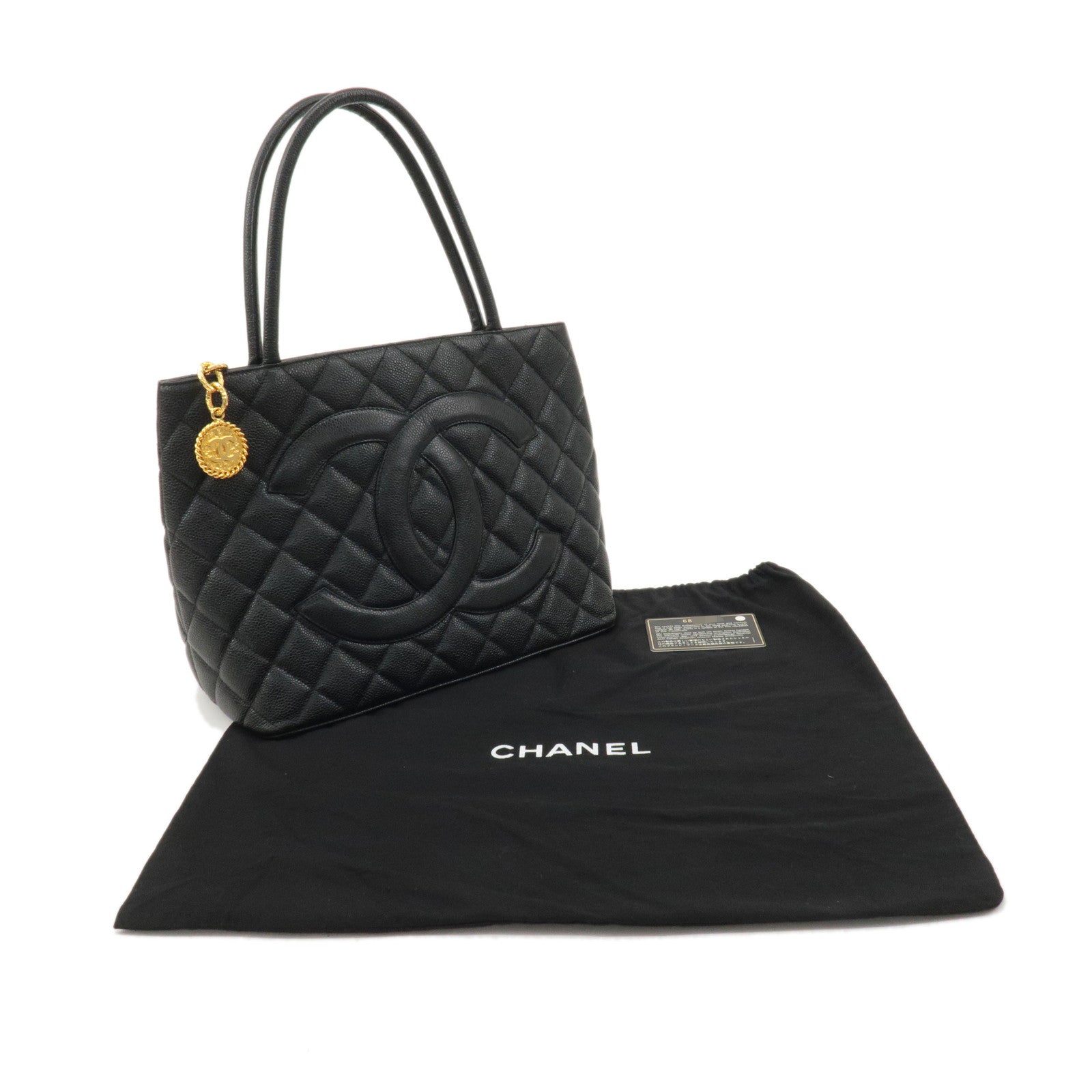 CHANEL Caviar Skin Matelasse Tote Bag Hand Bag Black A01804