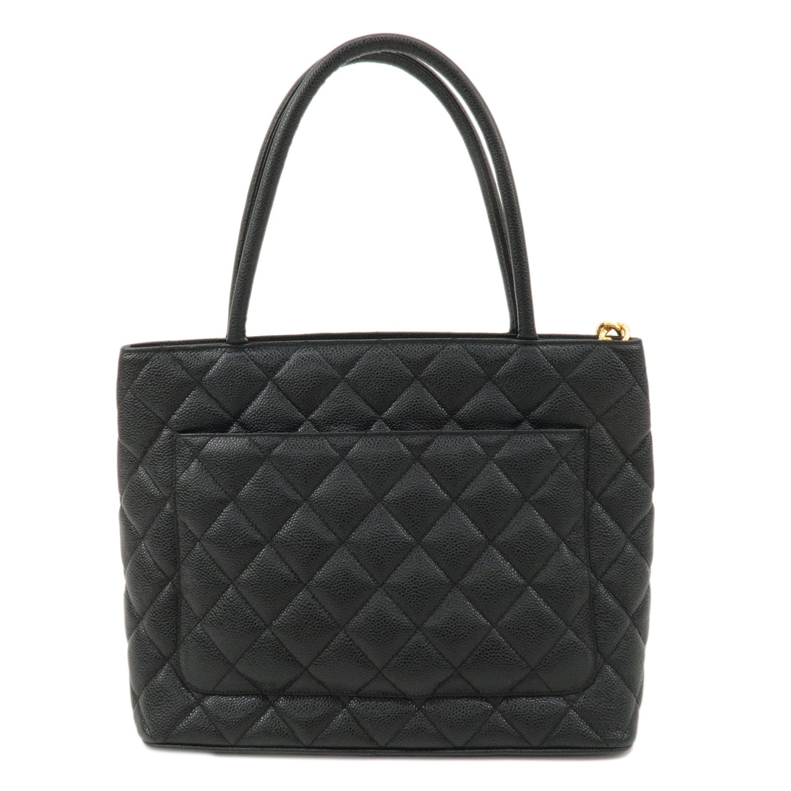 CHANEL Caviar Skin Matelasse Tote Bag Hand Bag Black A01804