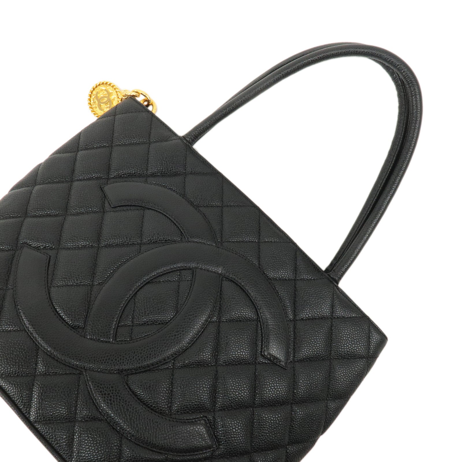 CHANEL Caviar Skin Matelasse Tote Bag Hand Bag Black A01804