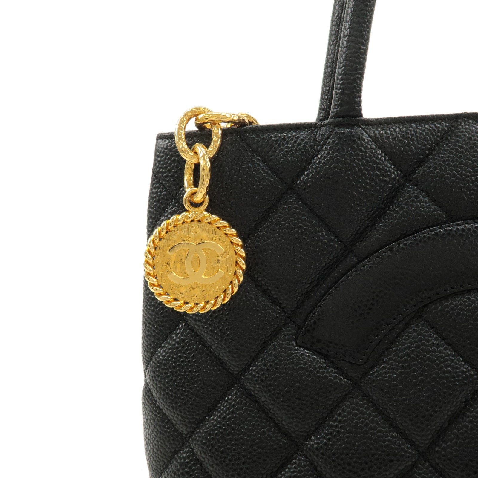 CHANEL Caviar Skin Matelasse Tote Bag Hand Bag Black A01804