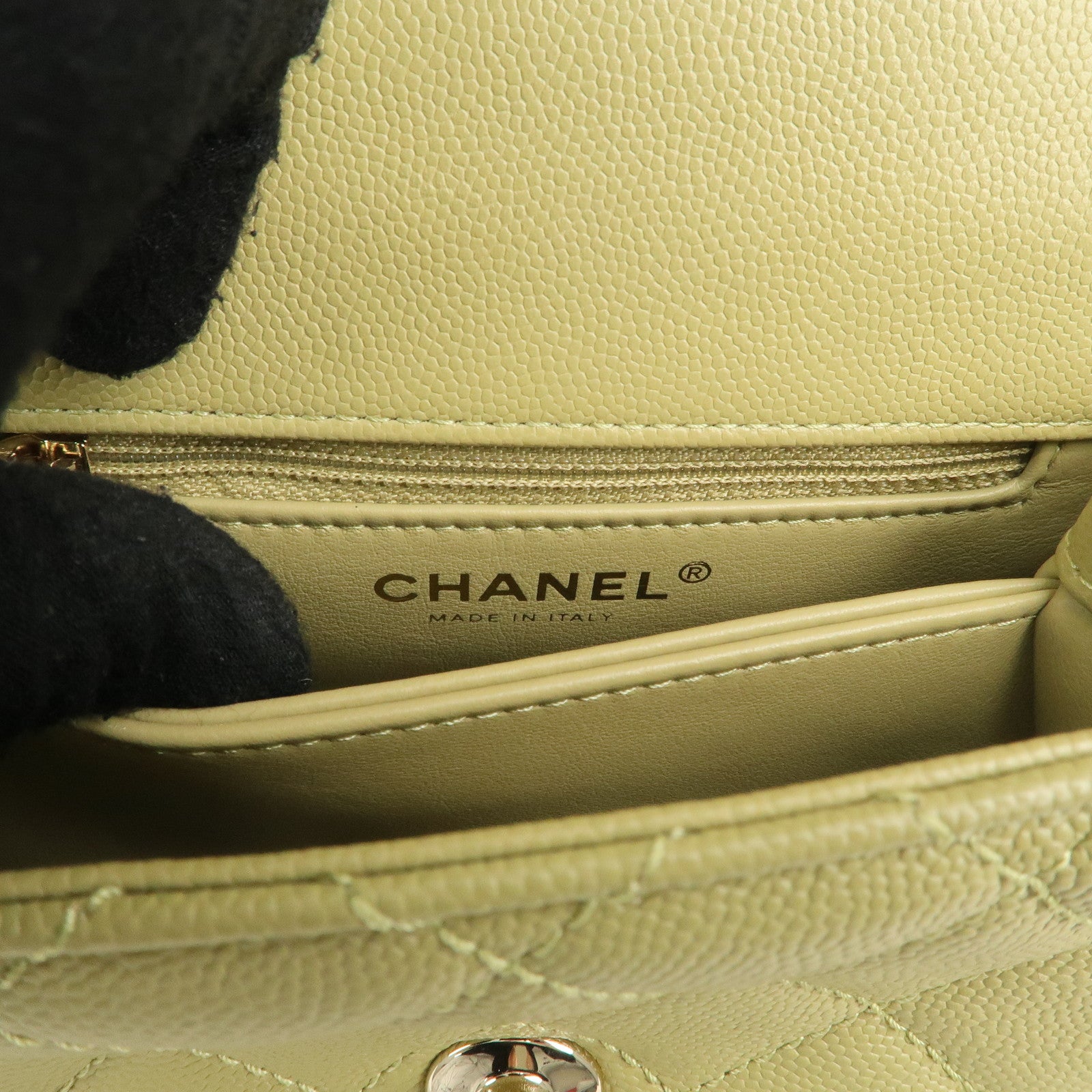 CHANEL Matelasse Caviar Skin COCO Handle 2Way Bag Green AS2215