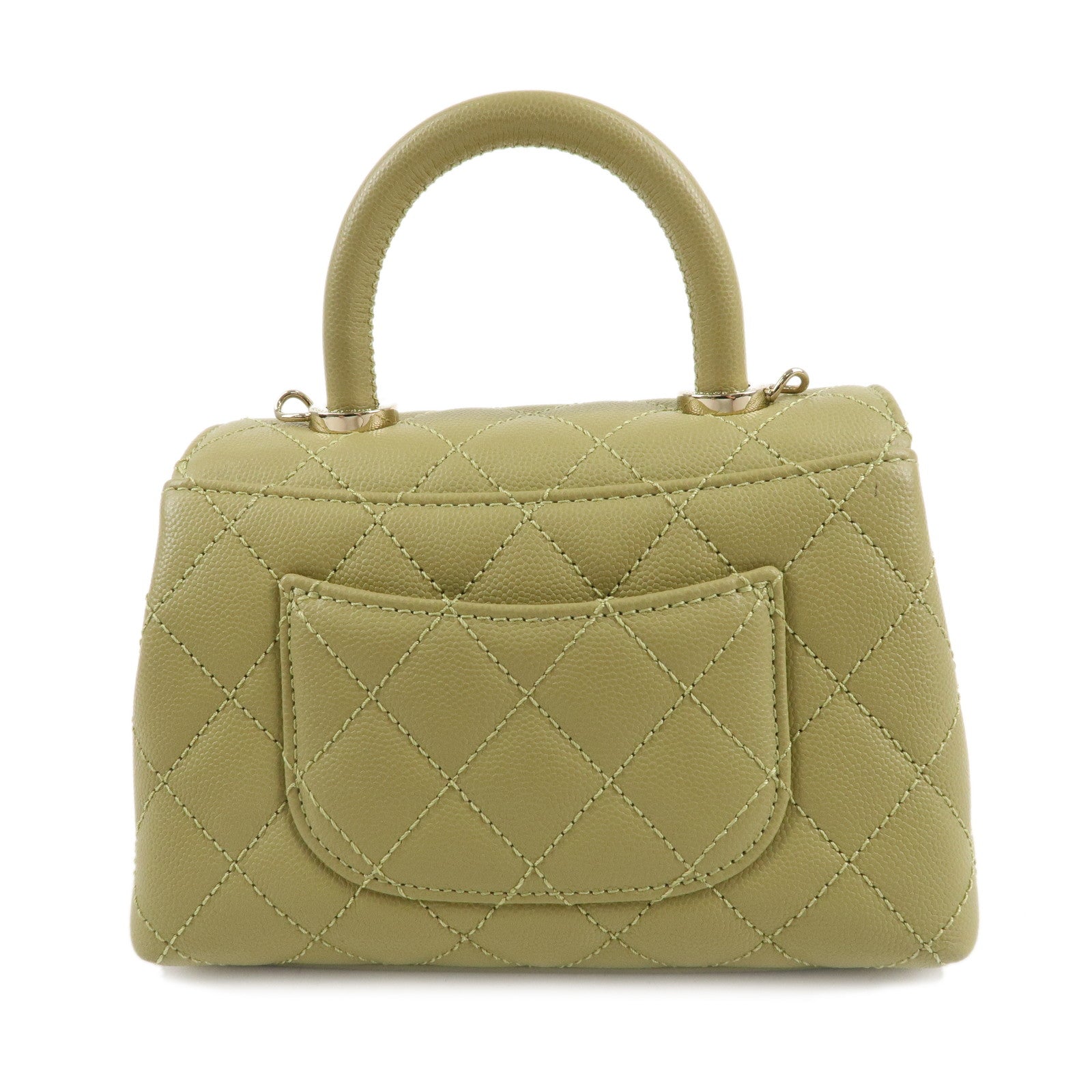 CHANEL Matelasse Caviar Skin COCO Handle 2Way Bag Green AS2215