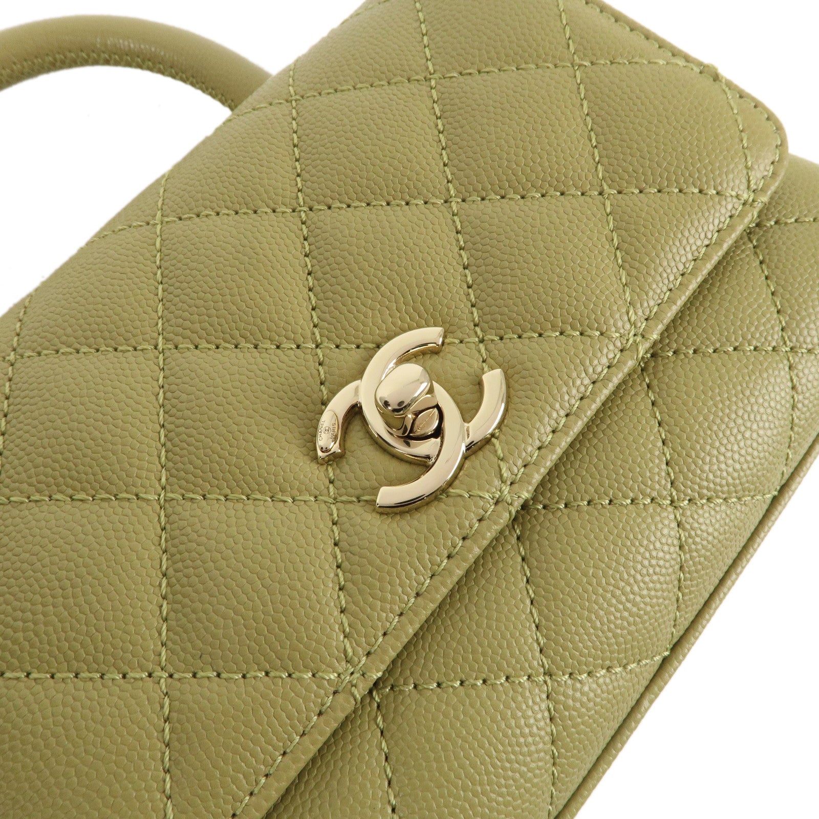 CHANEL Matelasse Caviar Skin COCO Handle 2Way Bag Green AS2215