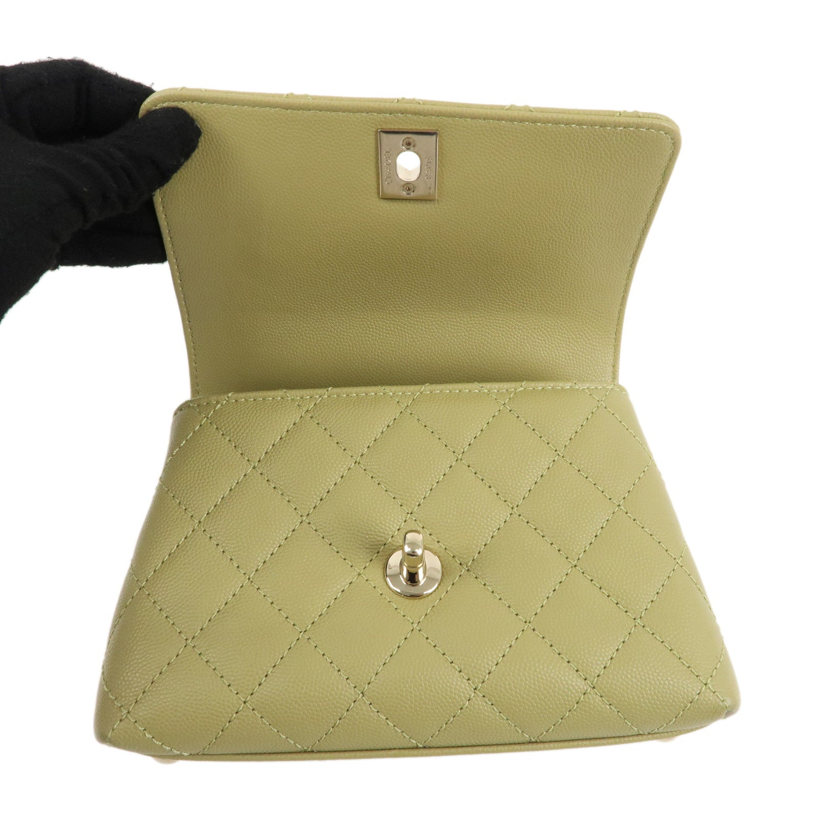 CHANEL Matelasse Caviar Skin COCO Handle 2Way Bag Green AS2215