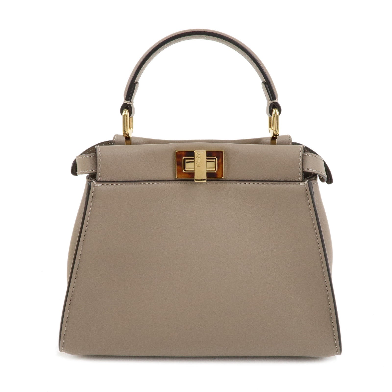 FENDI Mini Peekaboo Leather 2 Way Hand Bag Greige 8BN244