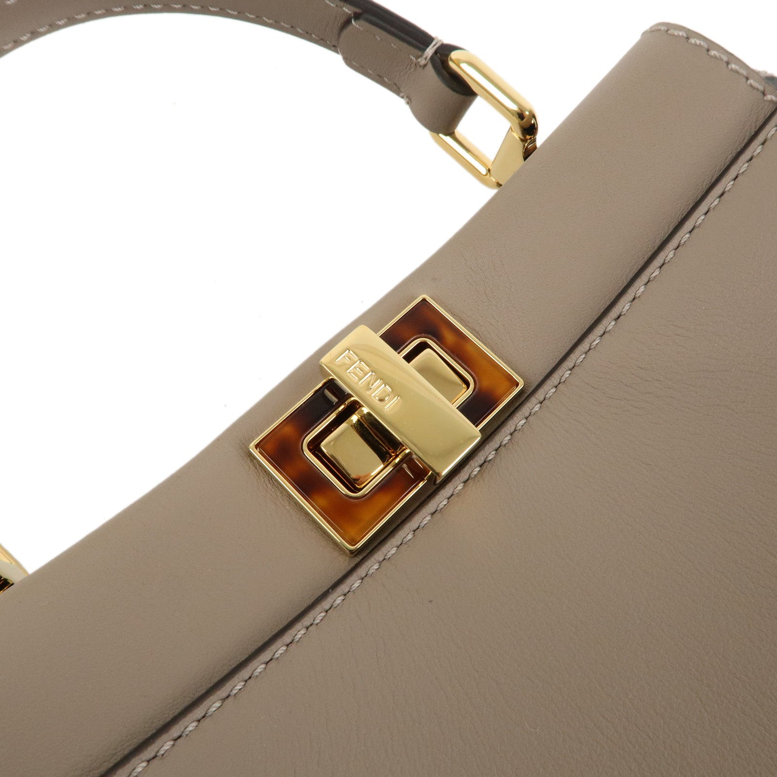 FENDI Mini Peekaboo Leather 2 Way Hand Bag Greige 8BN244