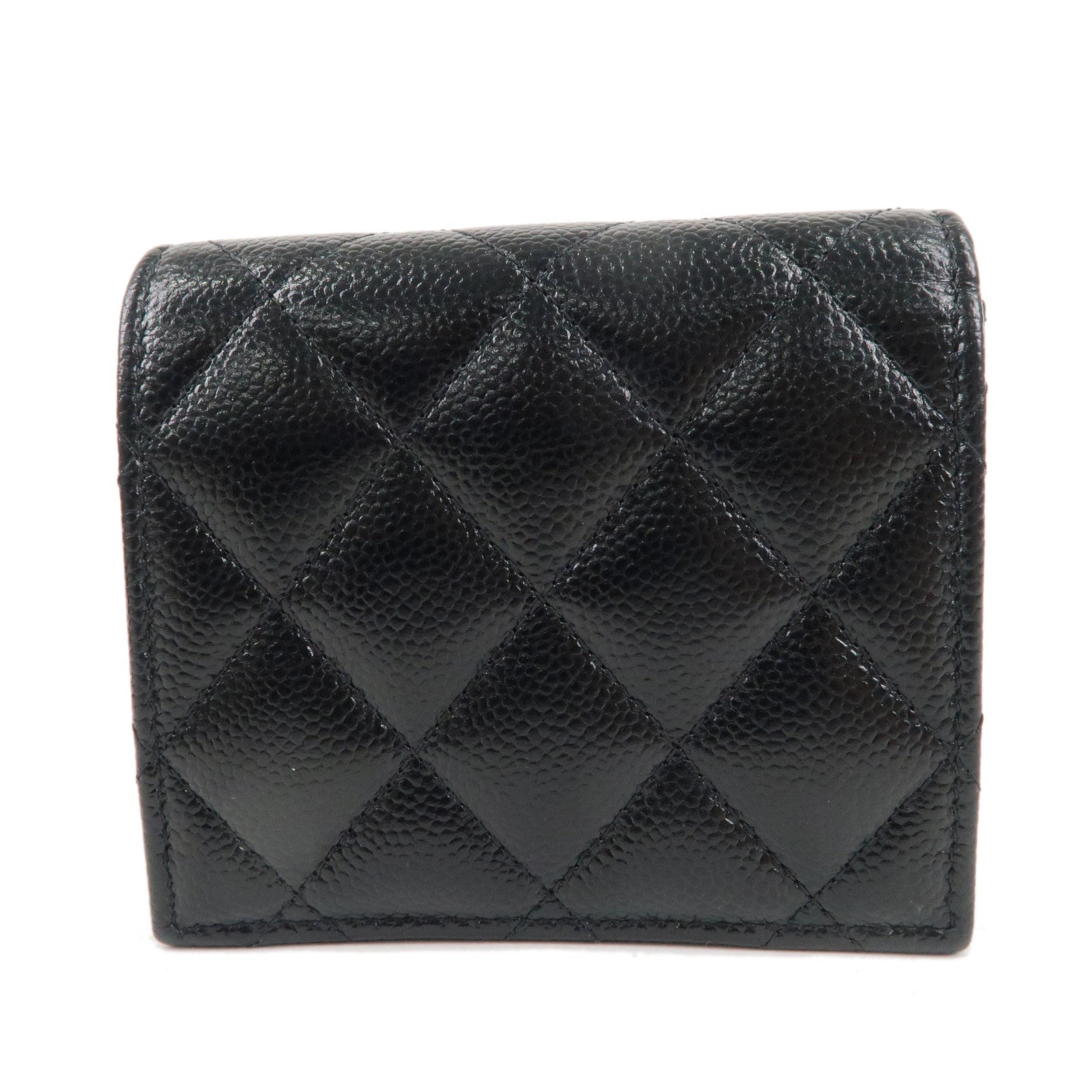 CHANEL Matelasse Caviar Skin Bi-fold Wallet Black Gold Hardware