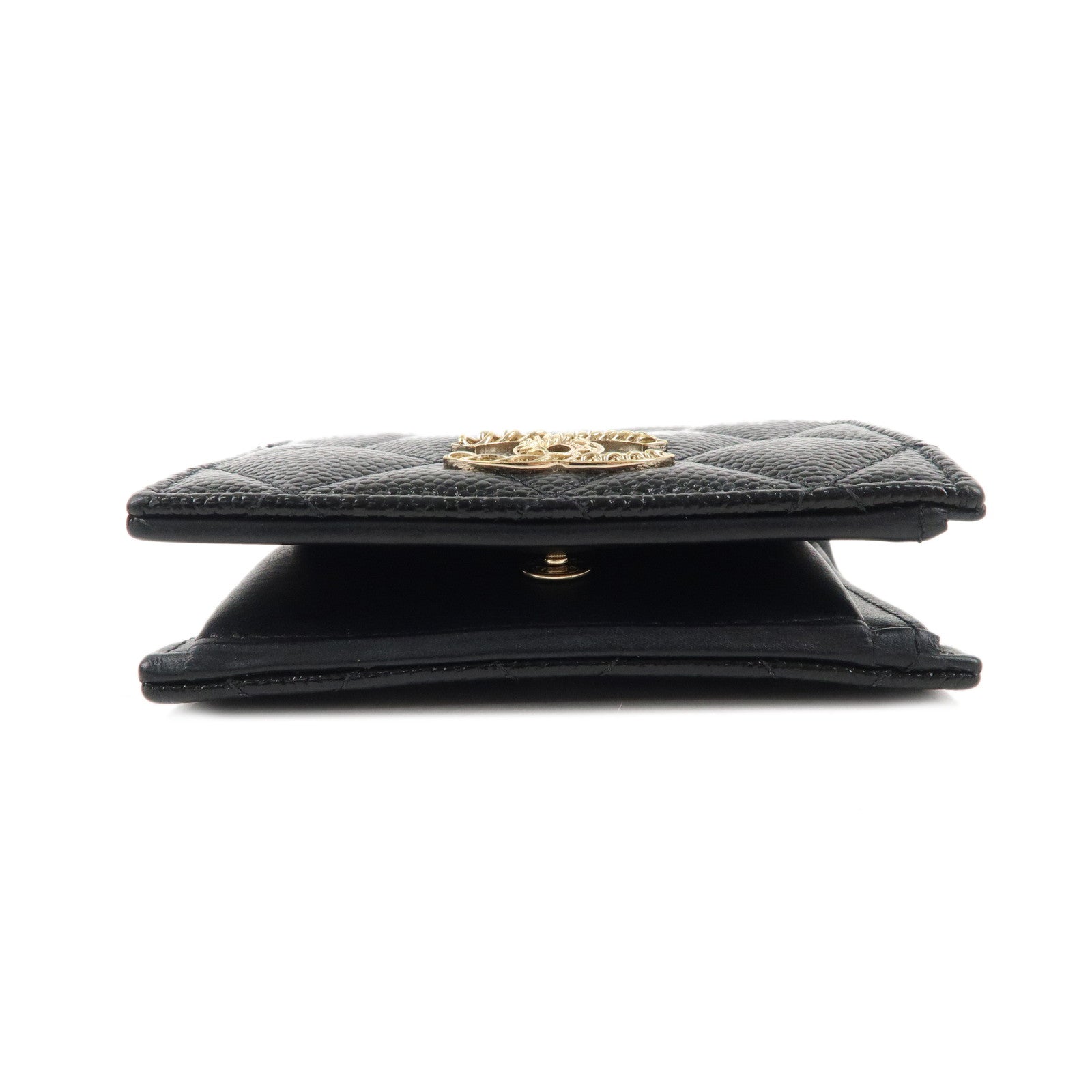 CHANEL Matelasse Caviar Skin Bi-fold Wallet Black Gold Hardware