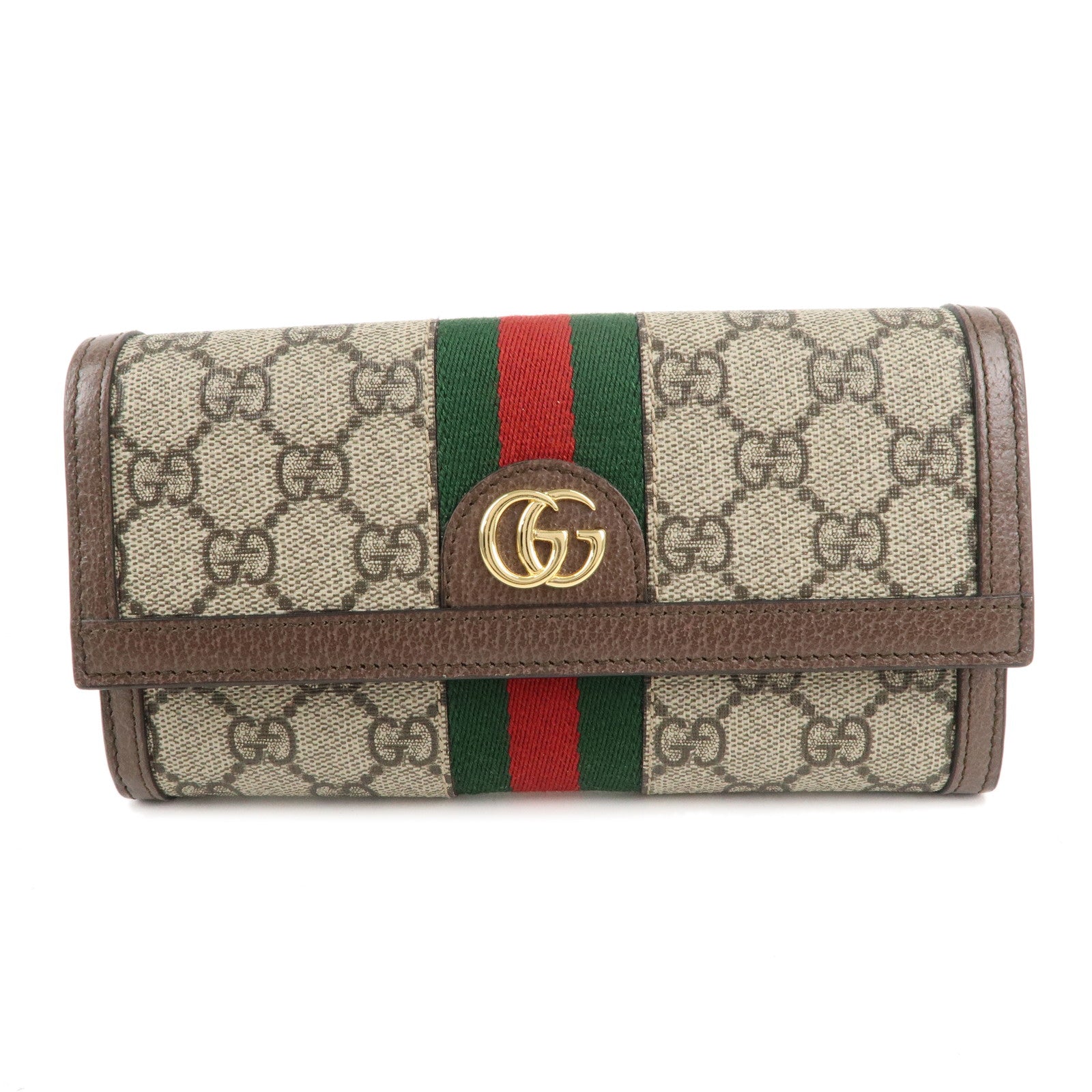 GUCCI-Ophidia-Sherry-GG-Canvas-Leather-Long-Wallet-Beige-523153