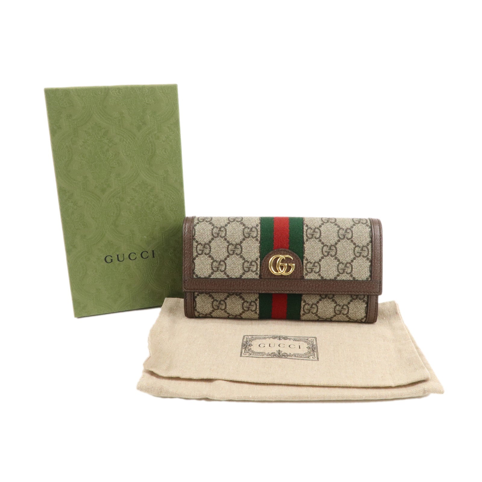 GUCCI Ophidia Sherry GG Canvas Leather Long Wallet Beige 523153