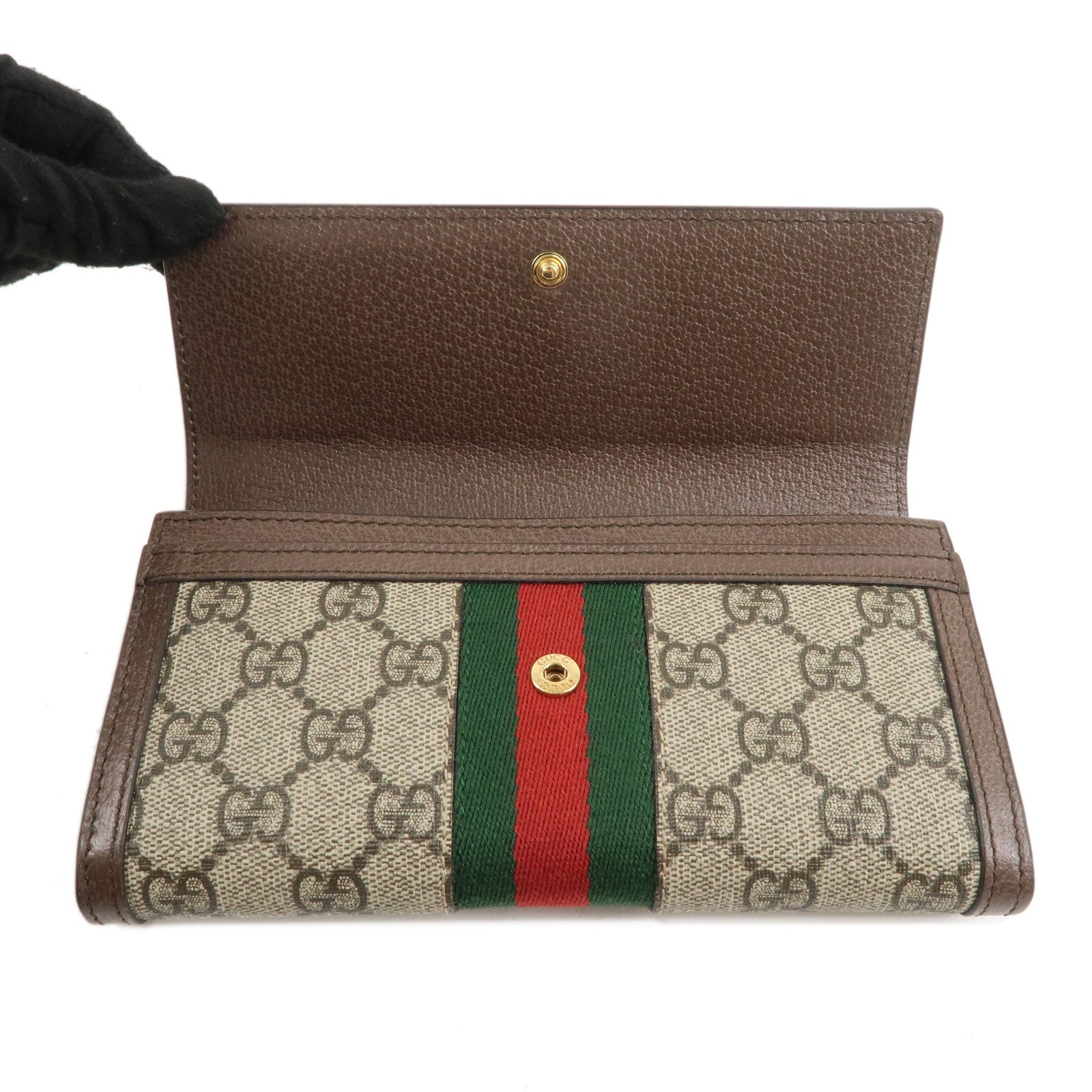 GUCCI Ophidia Sherry GG Canvas Leather Long Wallet Beige 523153