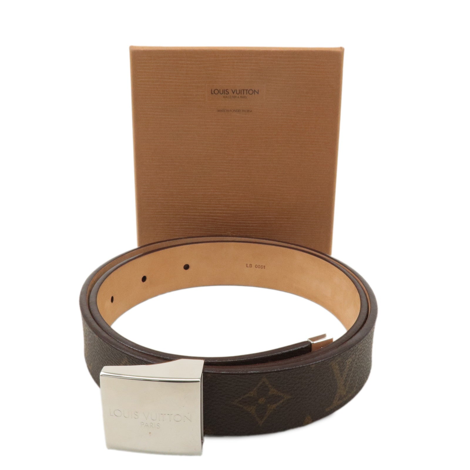 Louis Vuitton Monogram Saint tulle Carre Belt 85/34 Brown M6801