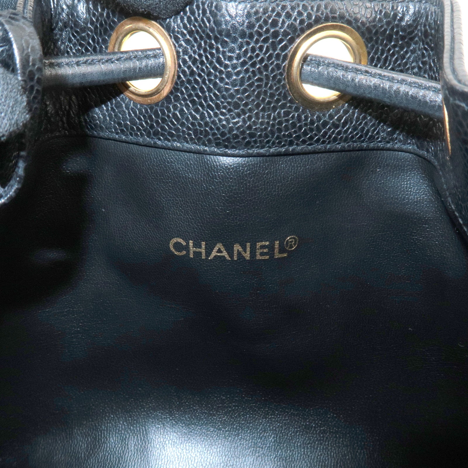 CHANEL Caviar Skin Drawstring Chain Shoulder Bag Black