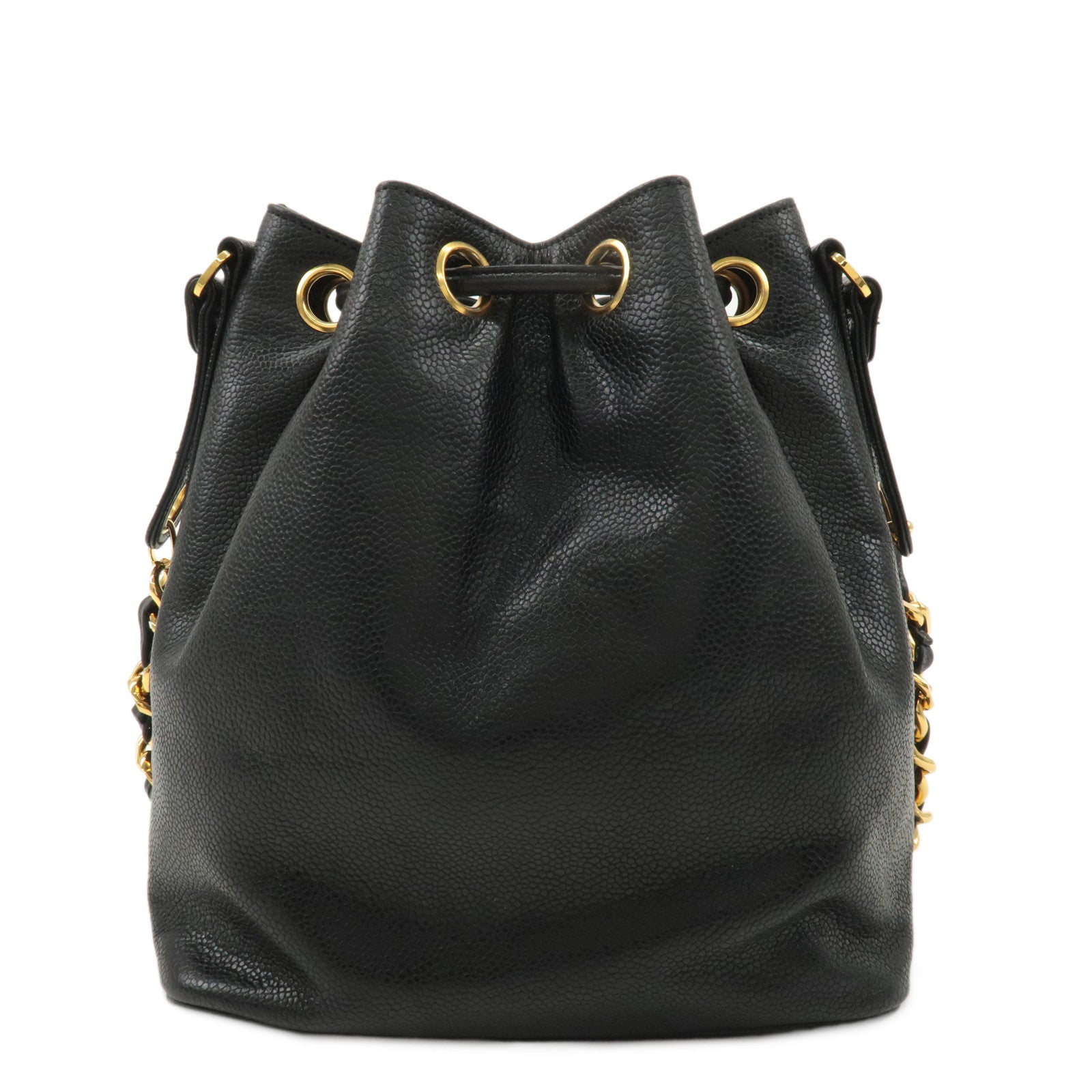 CHANEL Caviar Skin Drawstring Chain Shoulder Bag Black