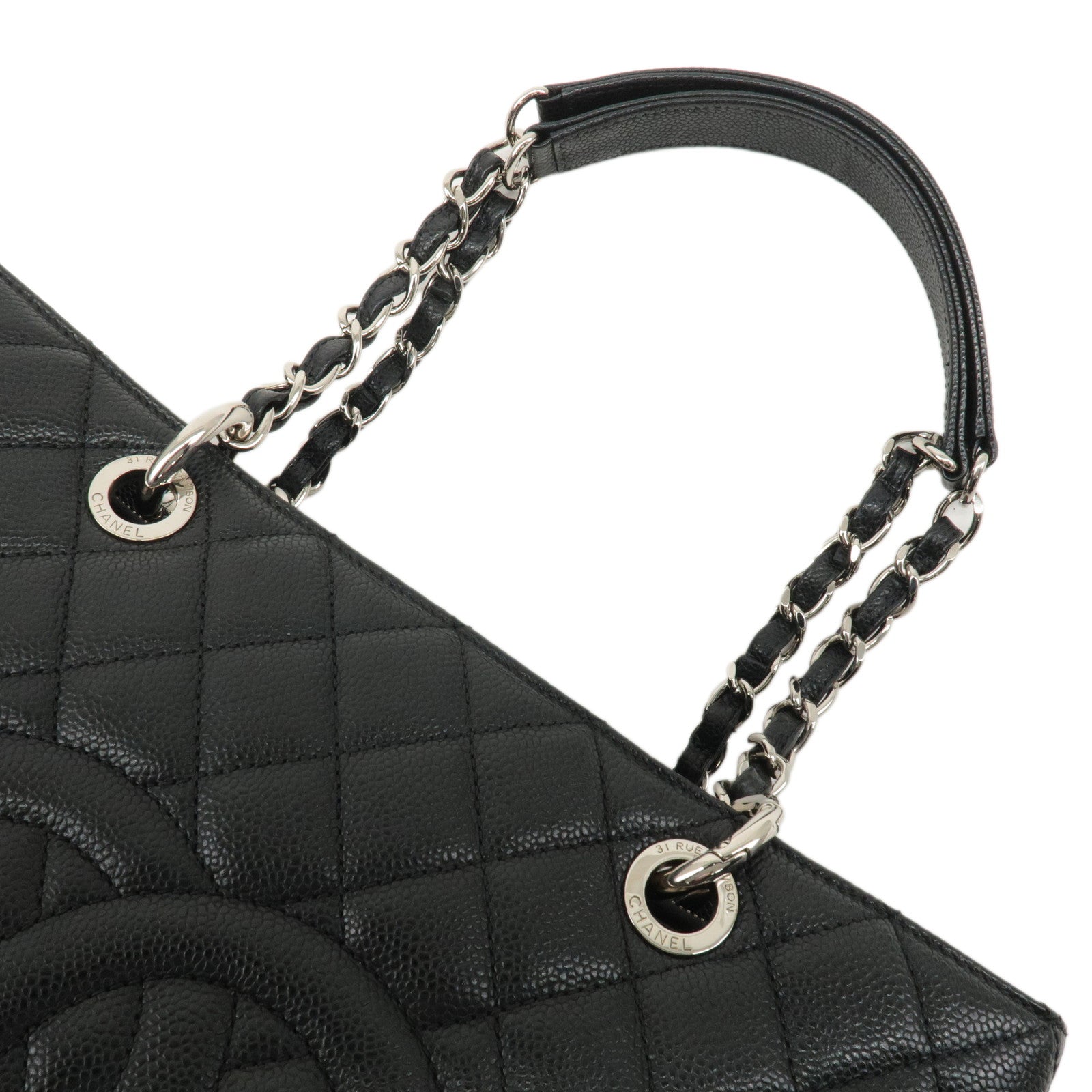 CHANEL Matelasse Caviar Skin GST Chain Tote Bag Black A50995