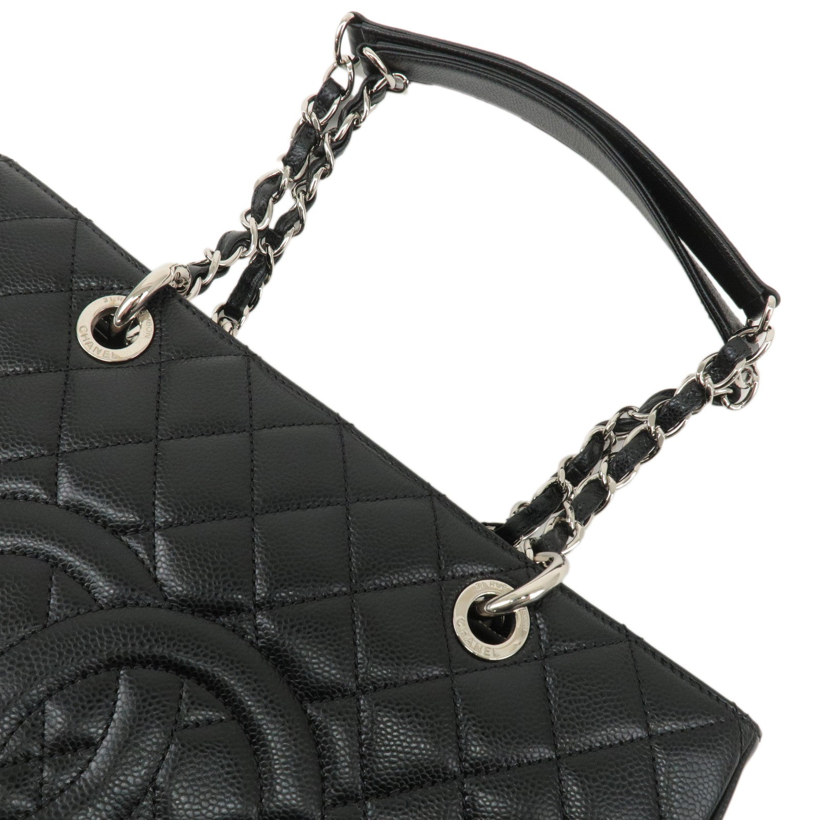 CHANEL Matelasse Caviar Skin GST Chain Tote Bag Black A50995