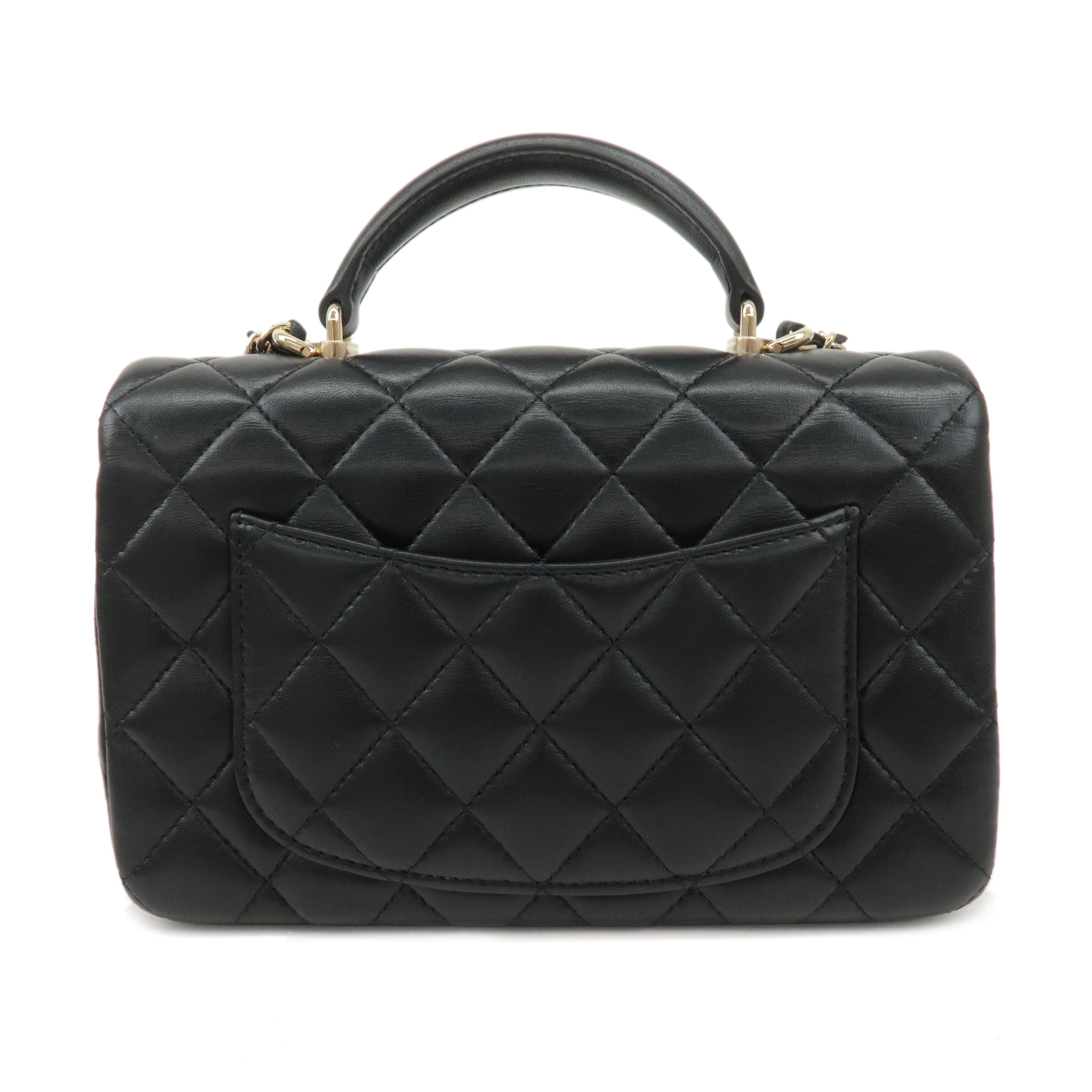 CHANEL Matelasse Lamb Skin Top Handle Mini Flap 2way Bag Black