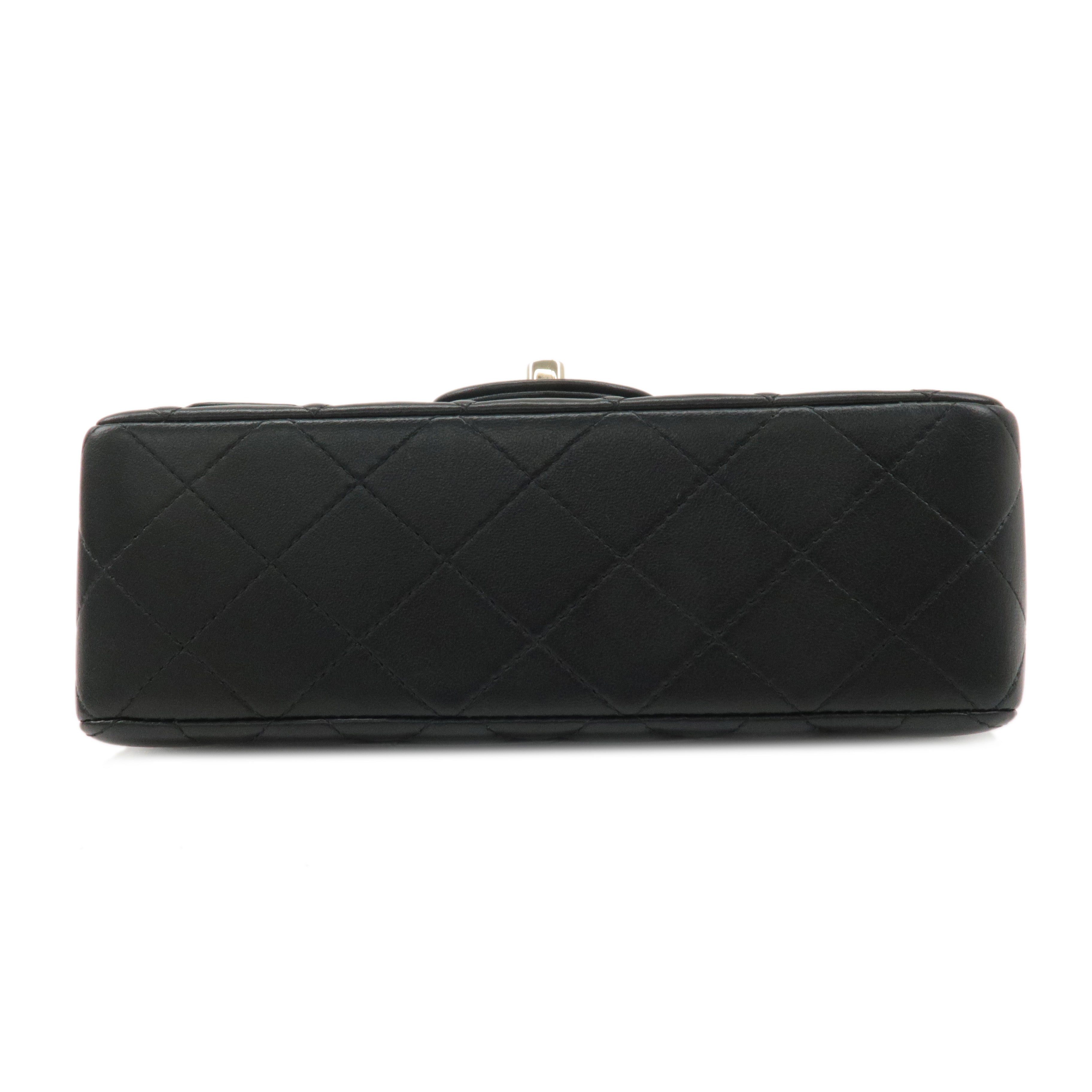 CHANEL Matelasse Lamb Skin Top Handle Mini Flap 2way Bag Black