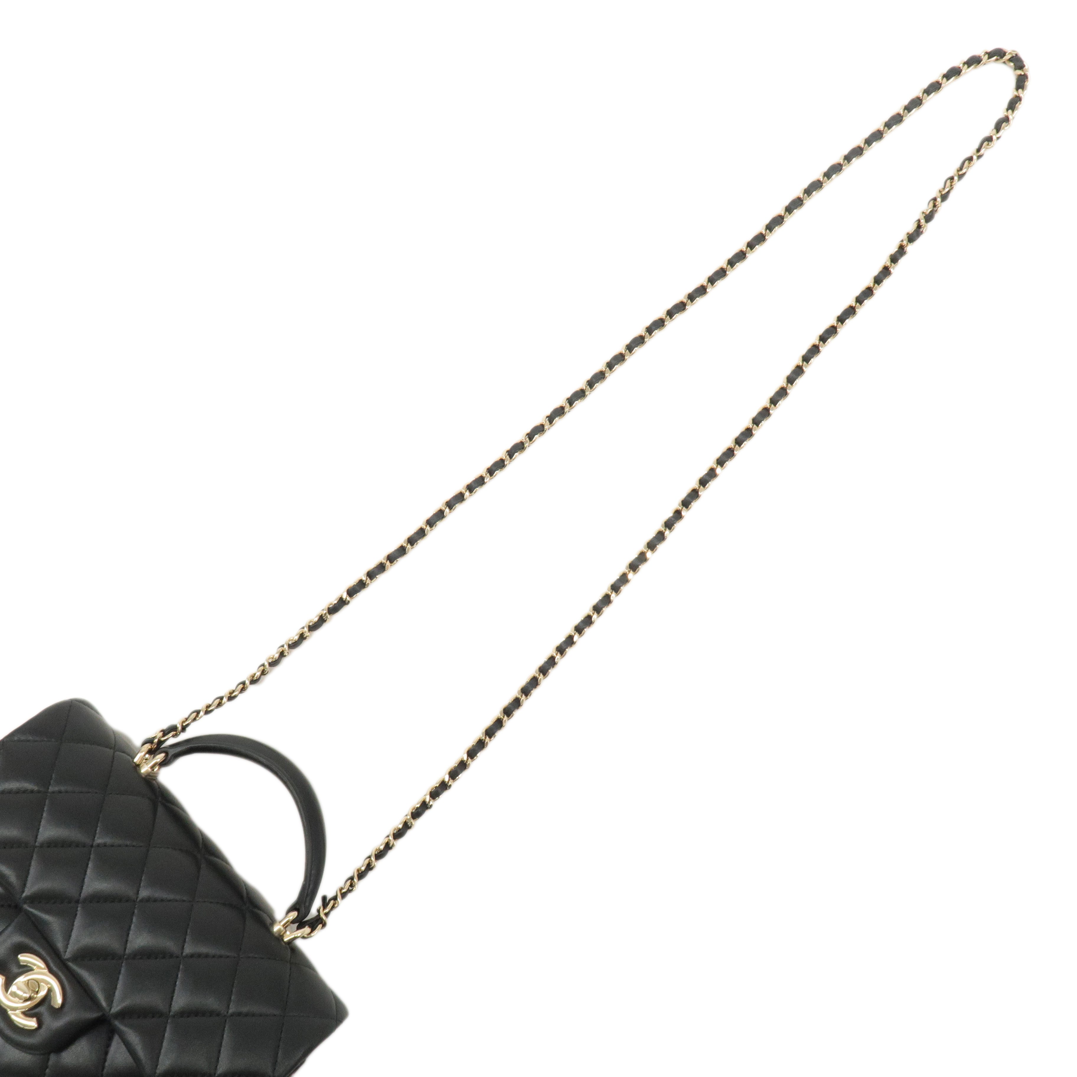 CHANEL Matelasse Lamb Skin Top Handle Mini Flap 2way Bag Black