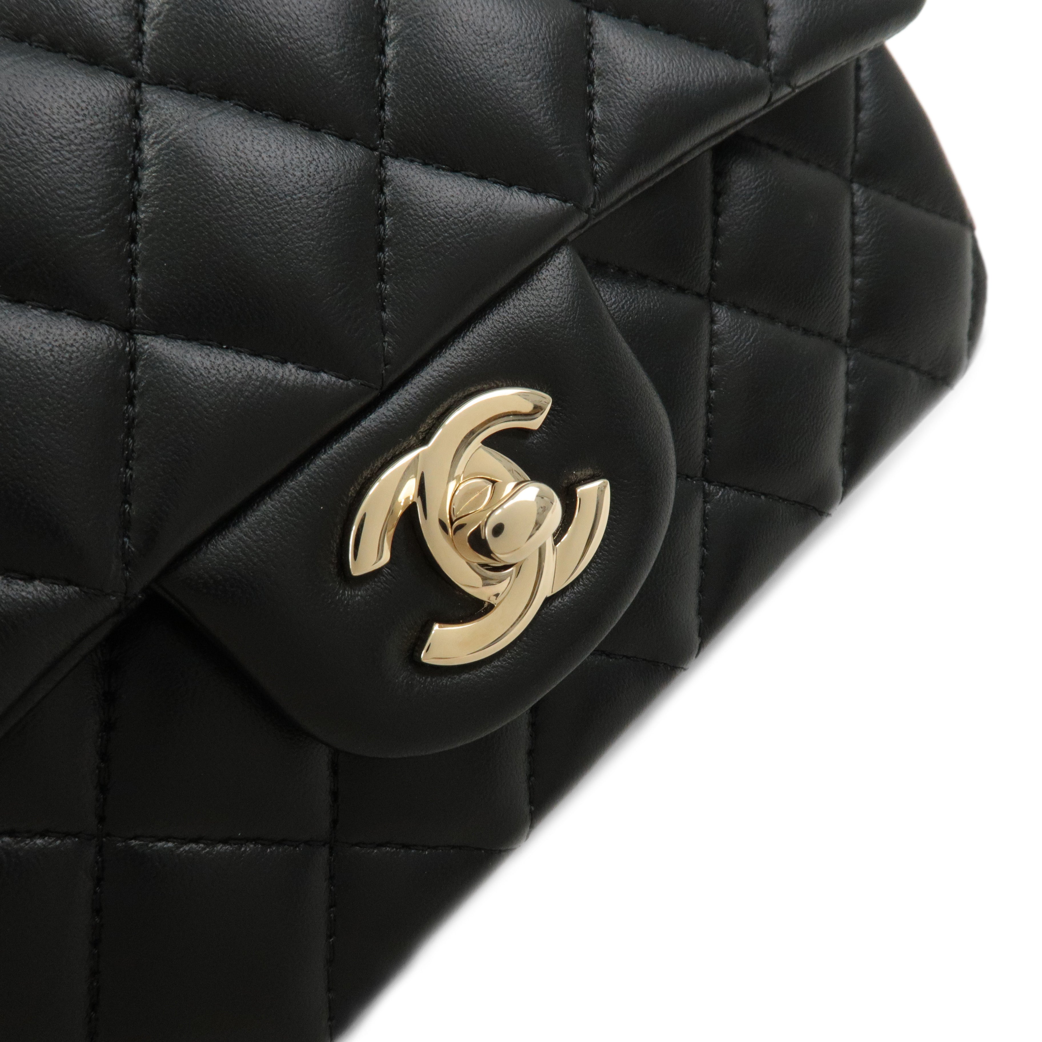 CHANEL Matelasse Lamb Skin Top Handle Mini Flap 2way Bag Black