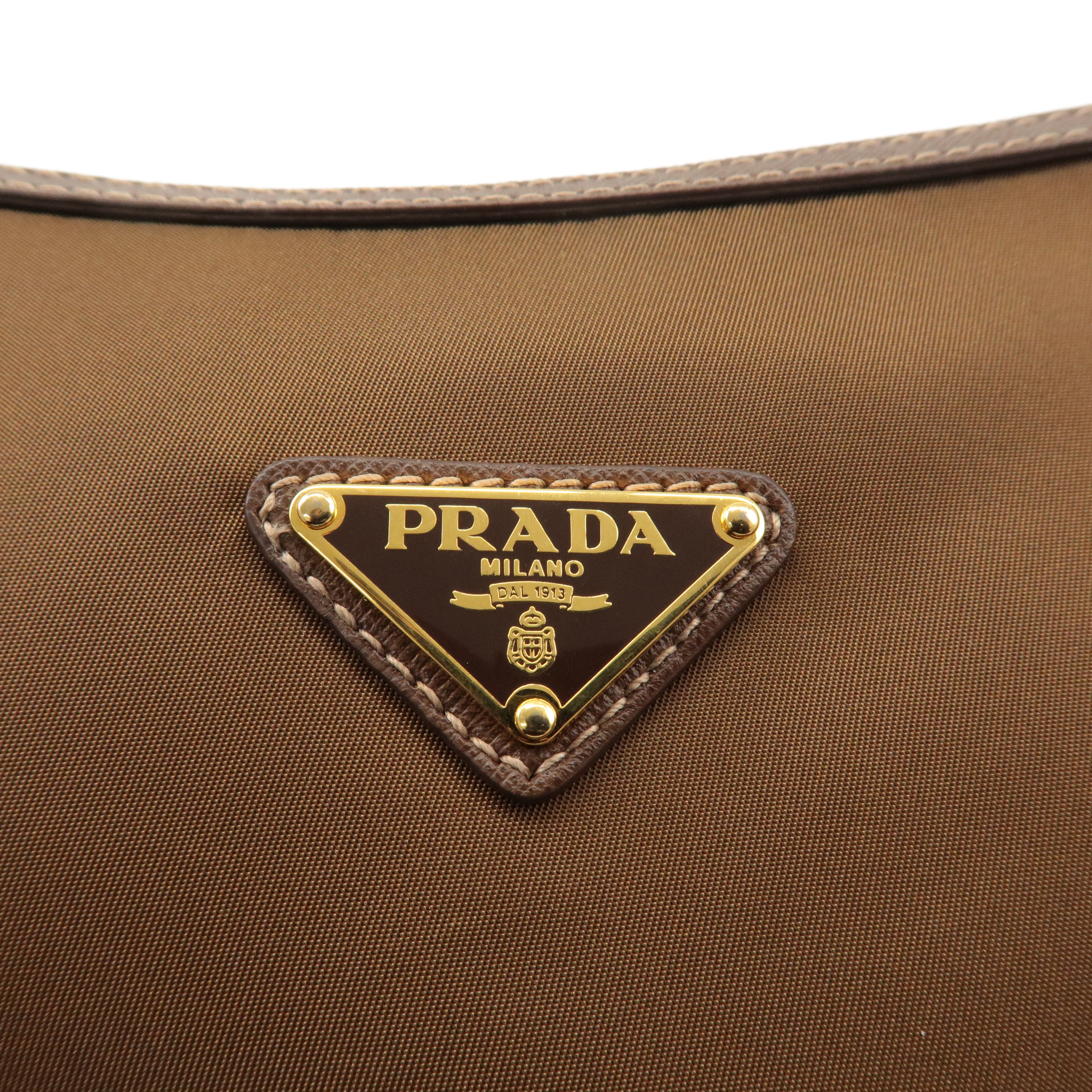 PRADA Logo Nylon Leather Shoulder Bag Crossbody Bag Brown BT0706