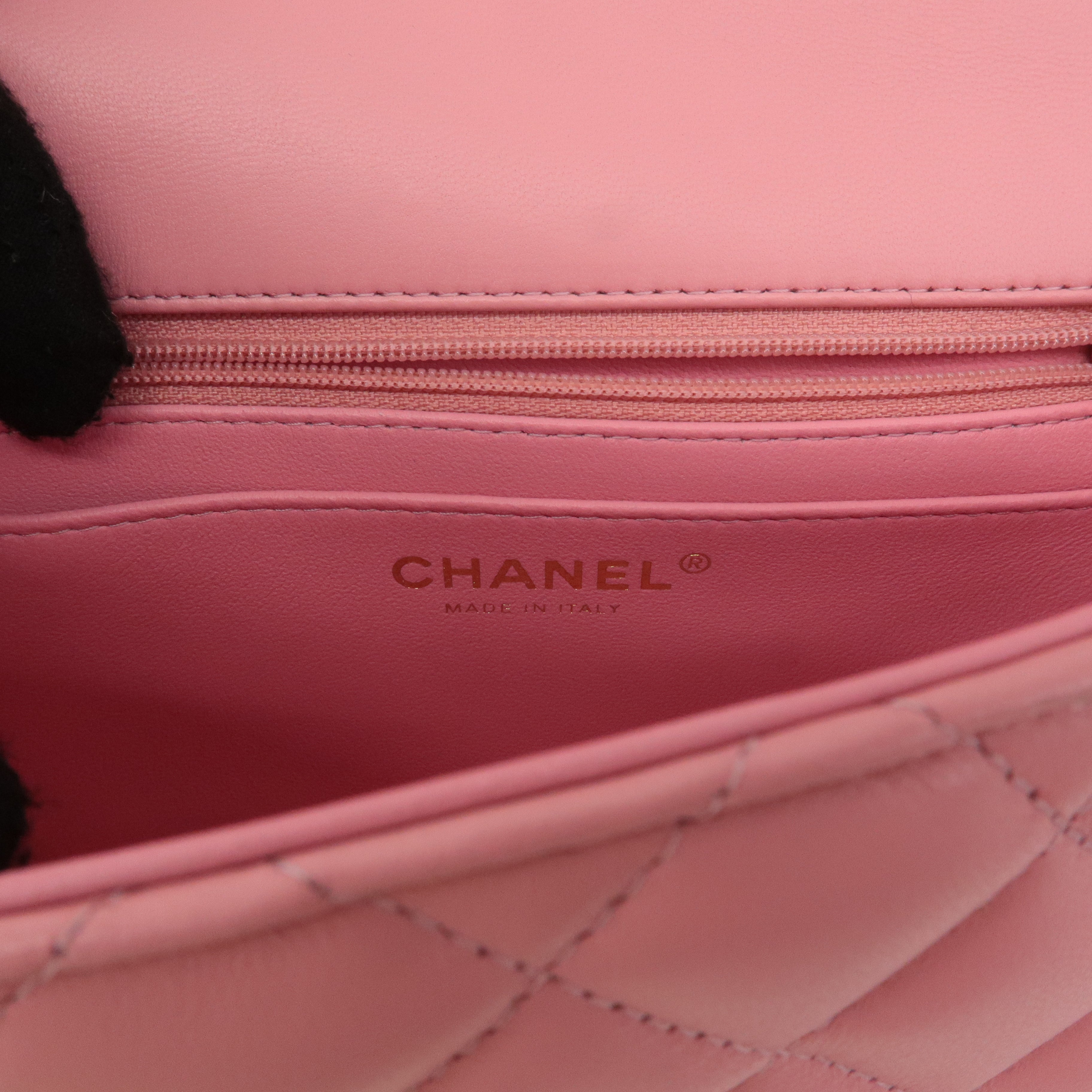 CHANEL Matelasse Lamb Skin Top Handle Mini Flap 2way Bag Pink