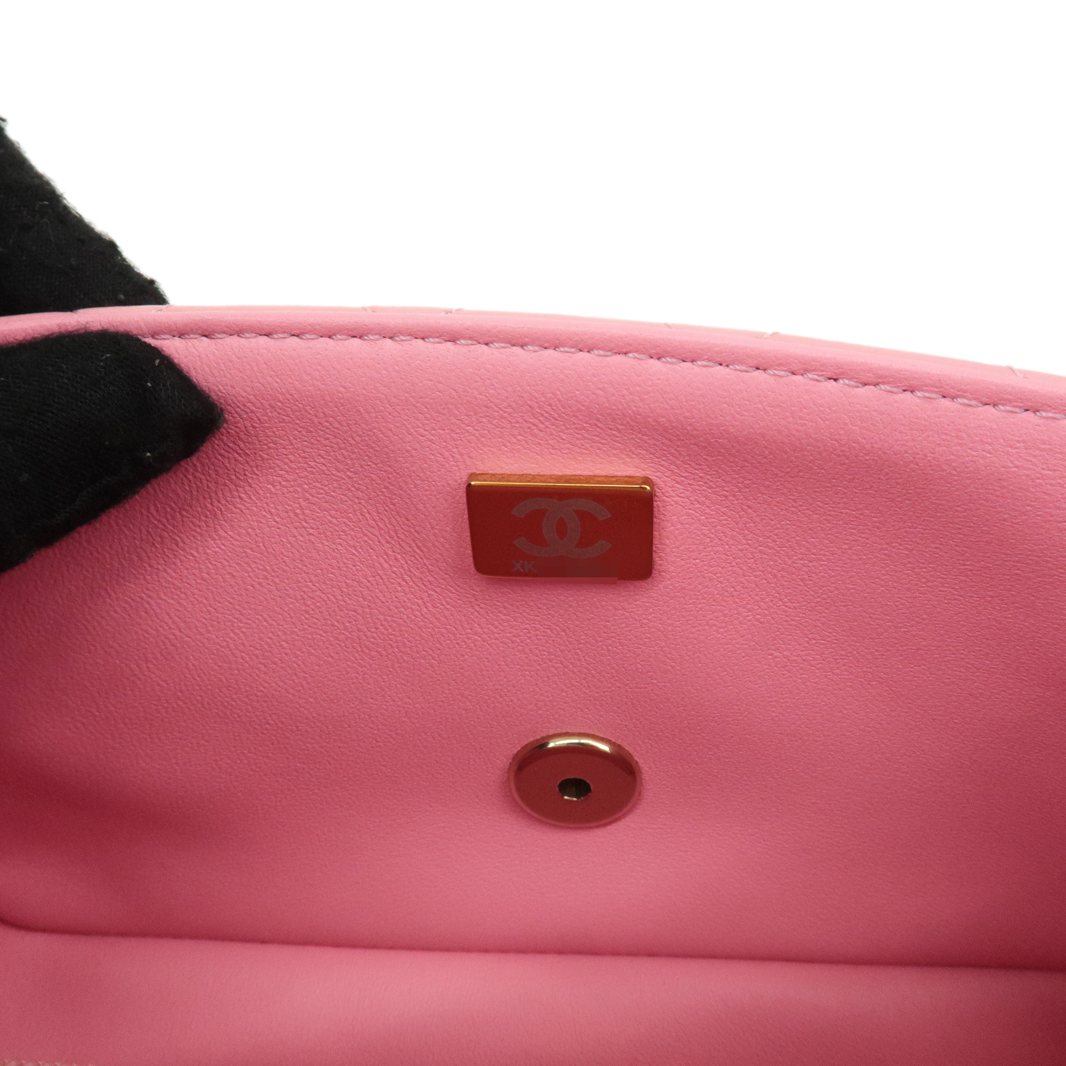 CHANEL Matelasse Lamb Skin Top Handle Mini Flap 2way Bag Pink